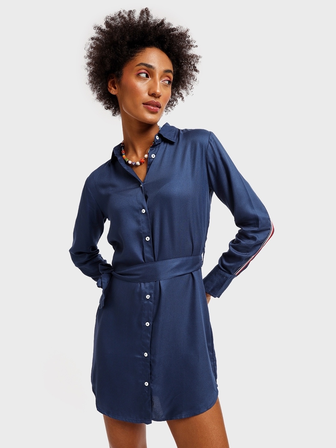 

Bewakoof Women Blue Shirt Style Longline Top