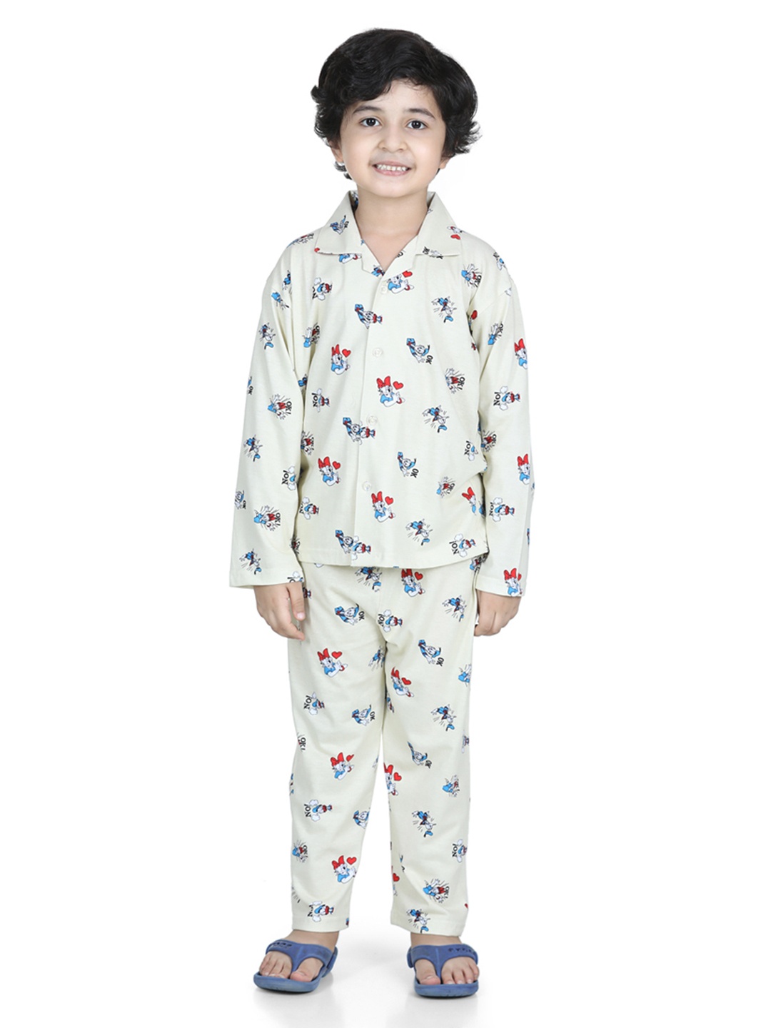 

Aj DEZInES Boys Off White & Red Printed Night suit