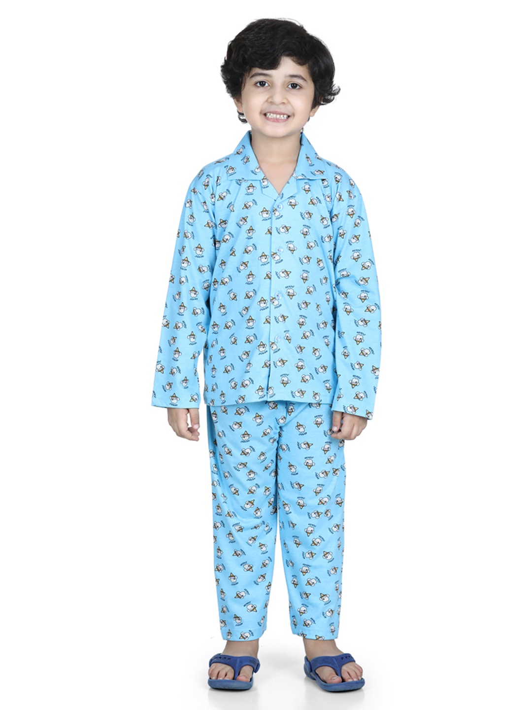 

Aj DEZInES Boys Blue & Grey Printed Night suit