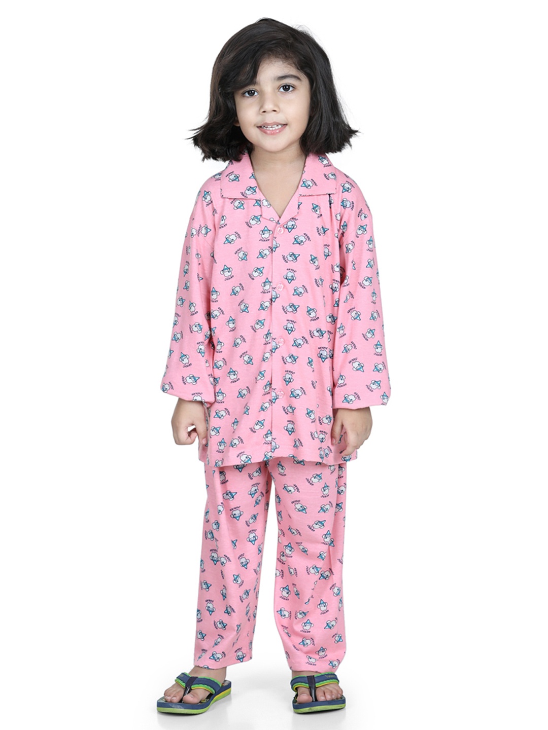 

Aj DEZInES Boys Peach & Blue Printed Night suit