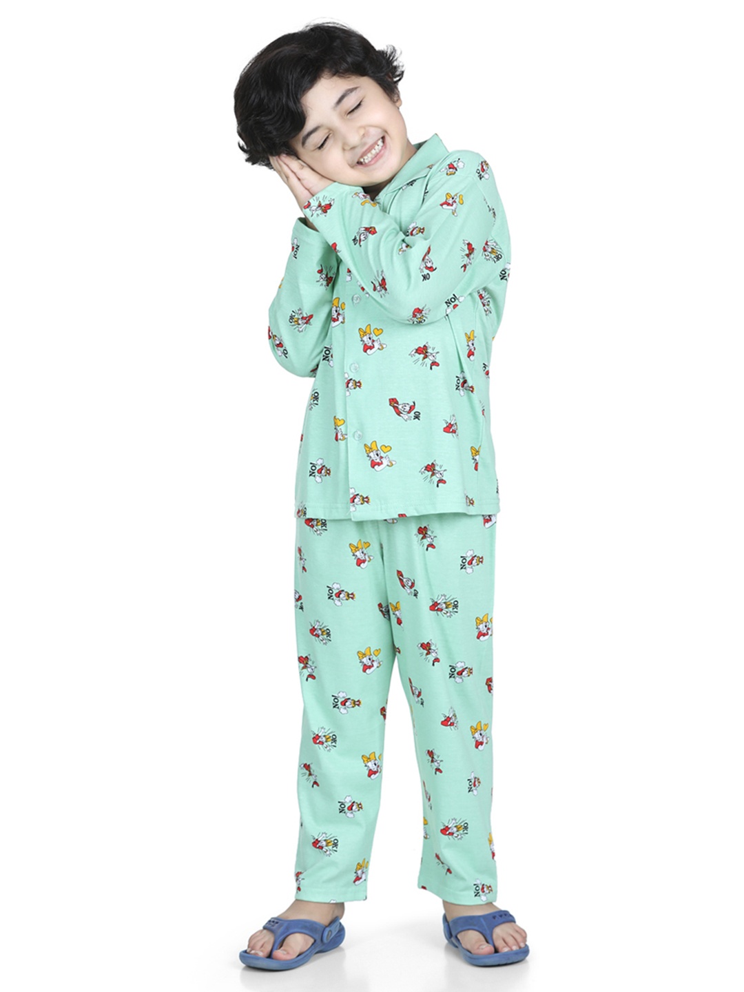

Aj DEZInES Boys Green Printed Night suit