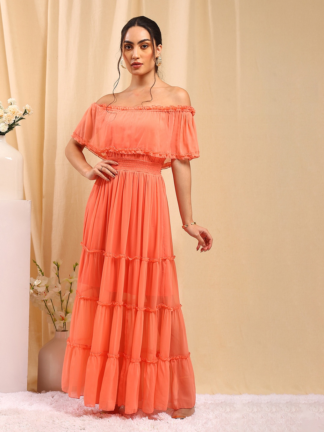 

TRENDY DIVVA Pink Off-Shoulder Midi Dress