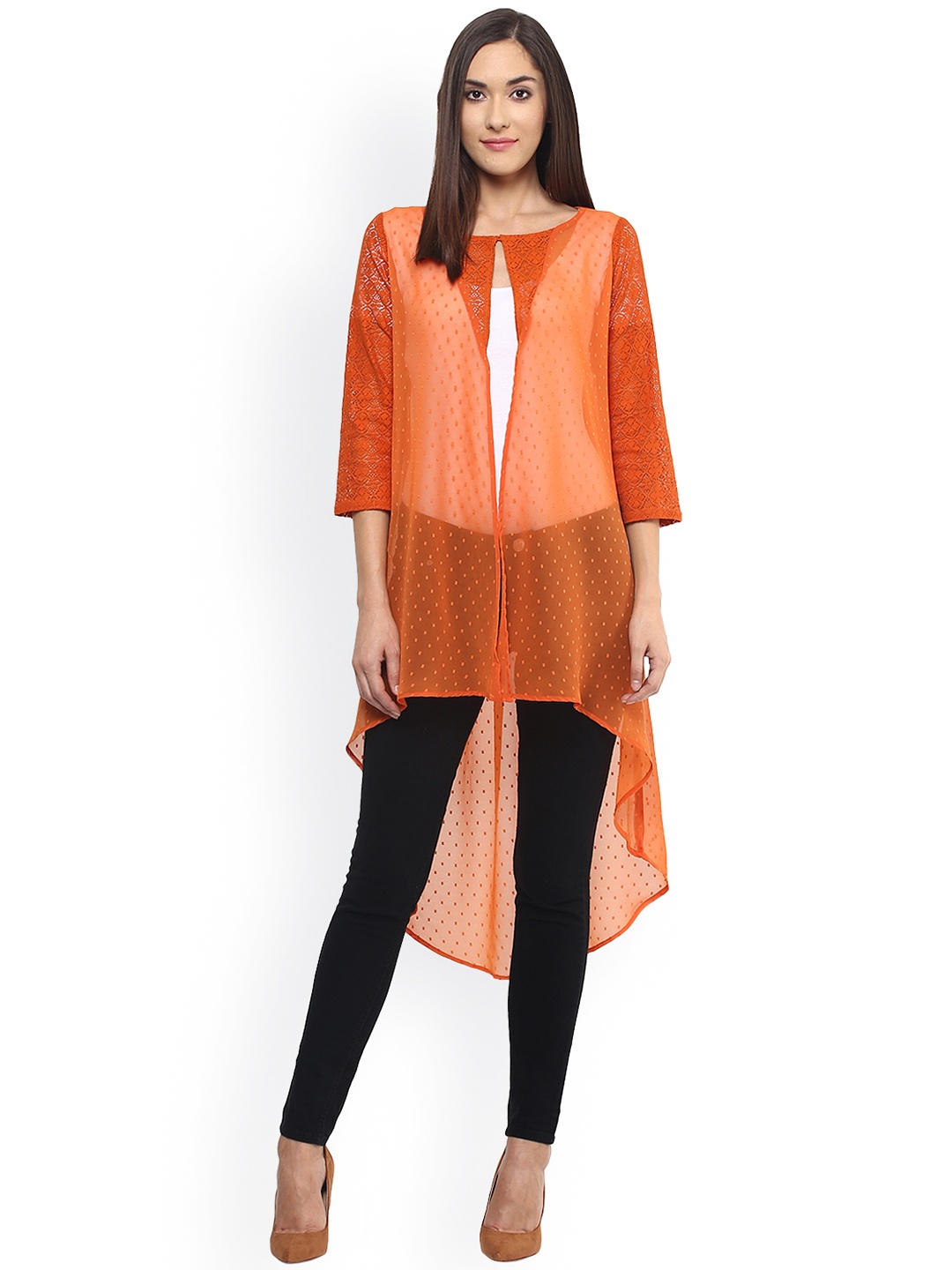 

Fusion Beats Orange Self-Design Fusion Sheer Shrug