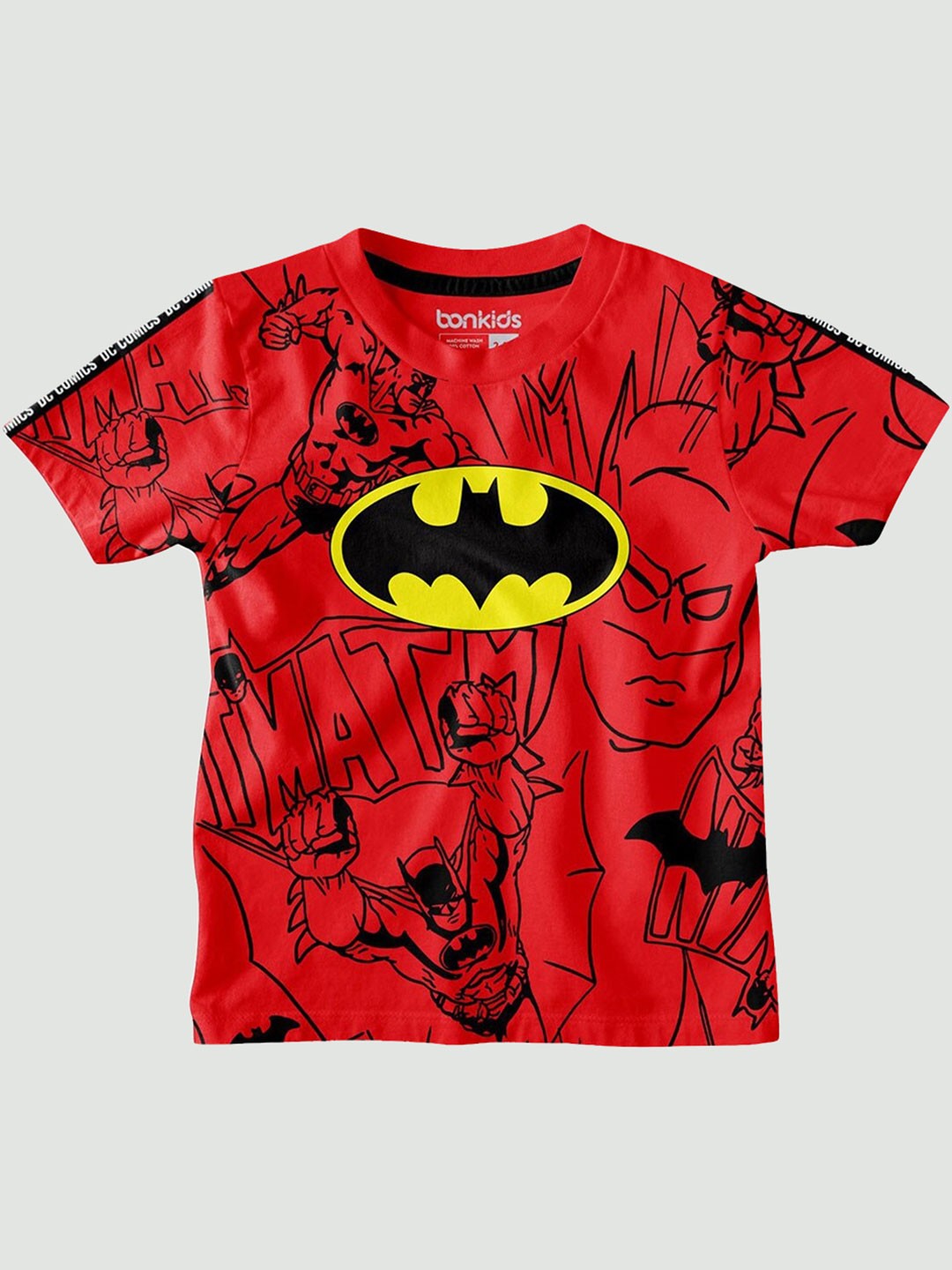

BONKIDS Boys Red Batman Printed Slim Fit T-shirt