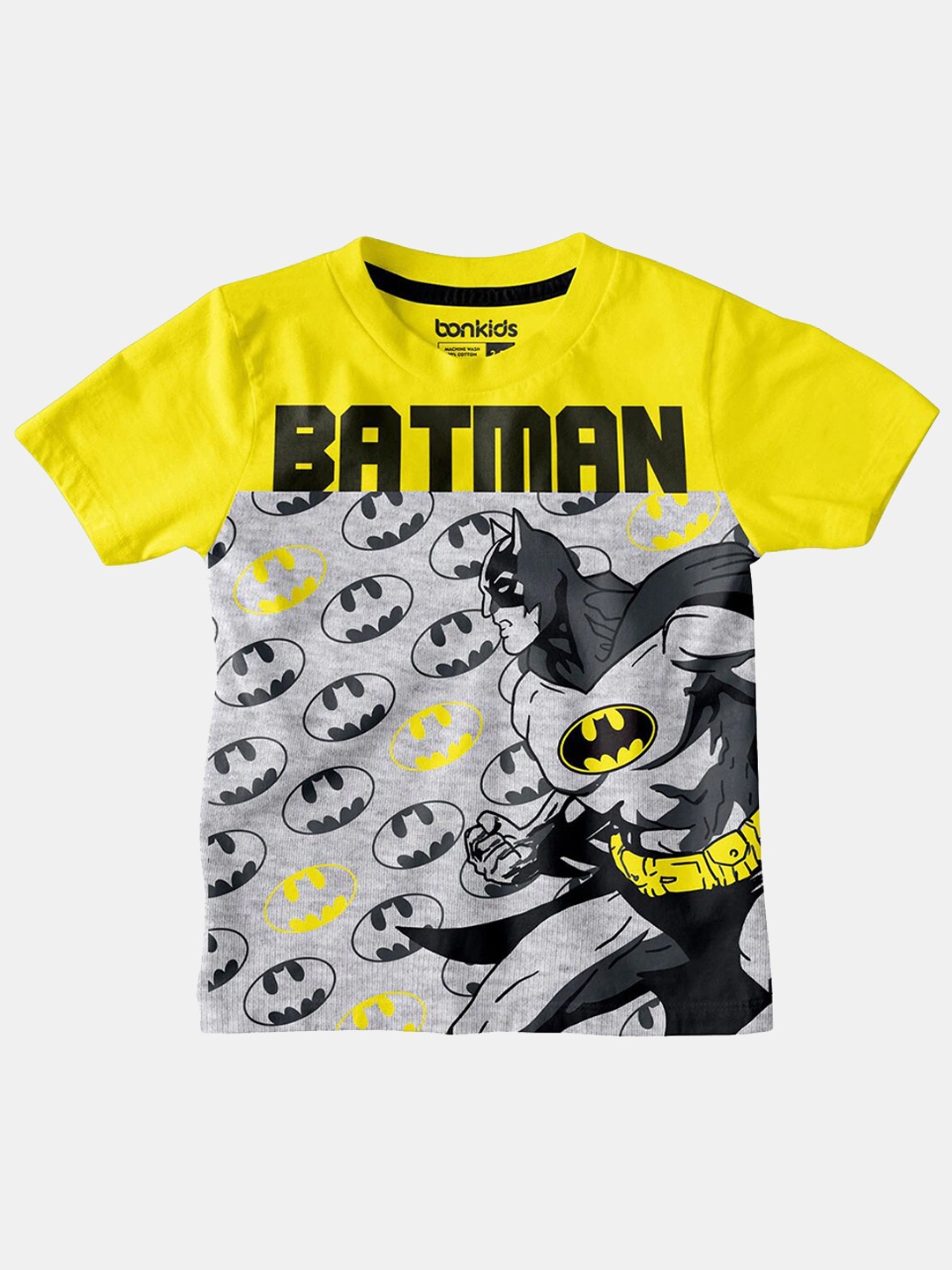 

BONKIDS Boys Yellow Batman Printed Slim Fit T-shirt