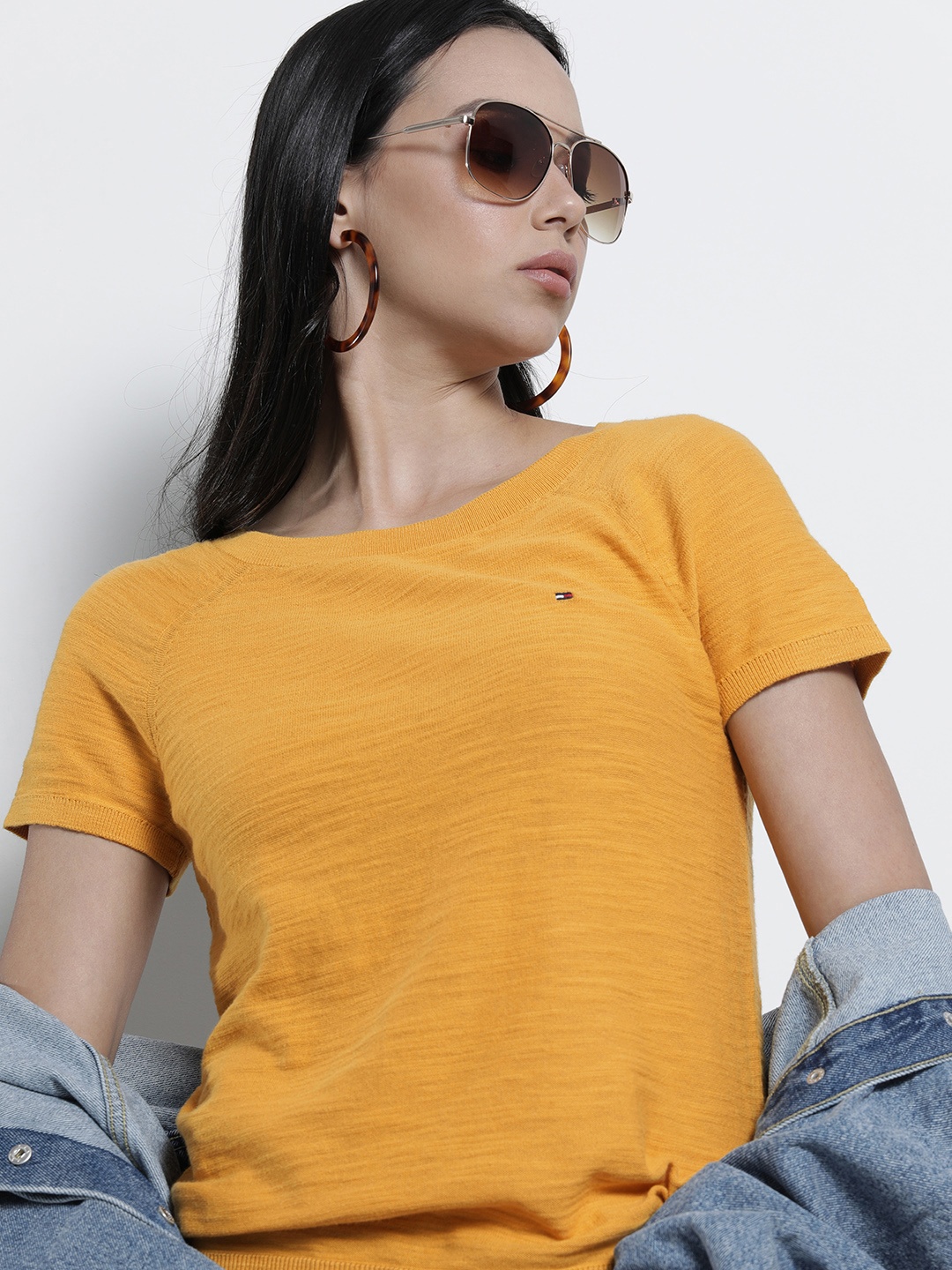 

Tommy Hilfiger Women Yellow Slim Fit Pure Cotton T-shirt