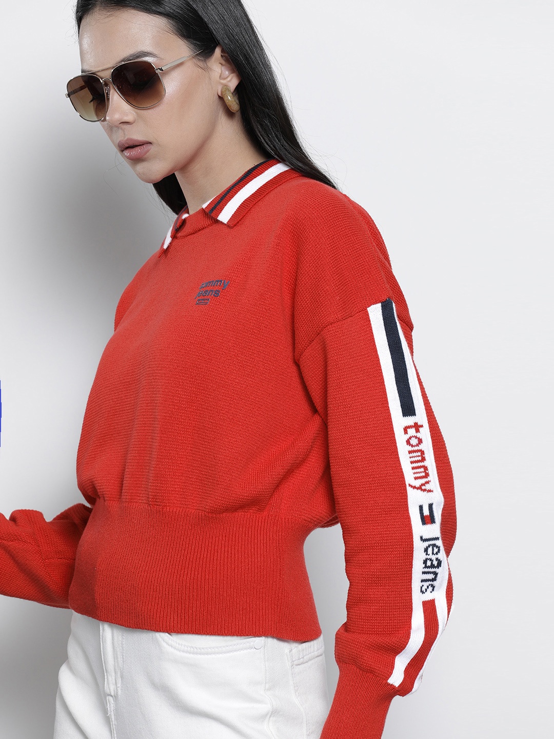 

Tommy Hilfiger Women Red Pullover with Taping