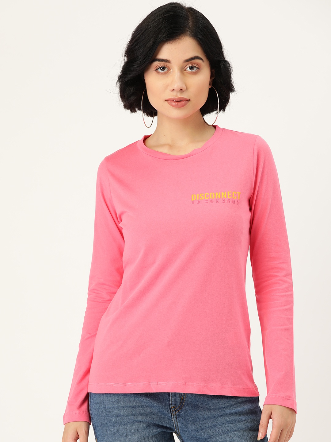 

Madame Women Pink Typography Printed Cotton T-shirt