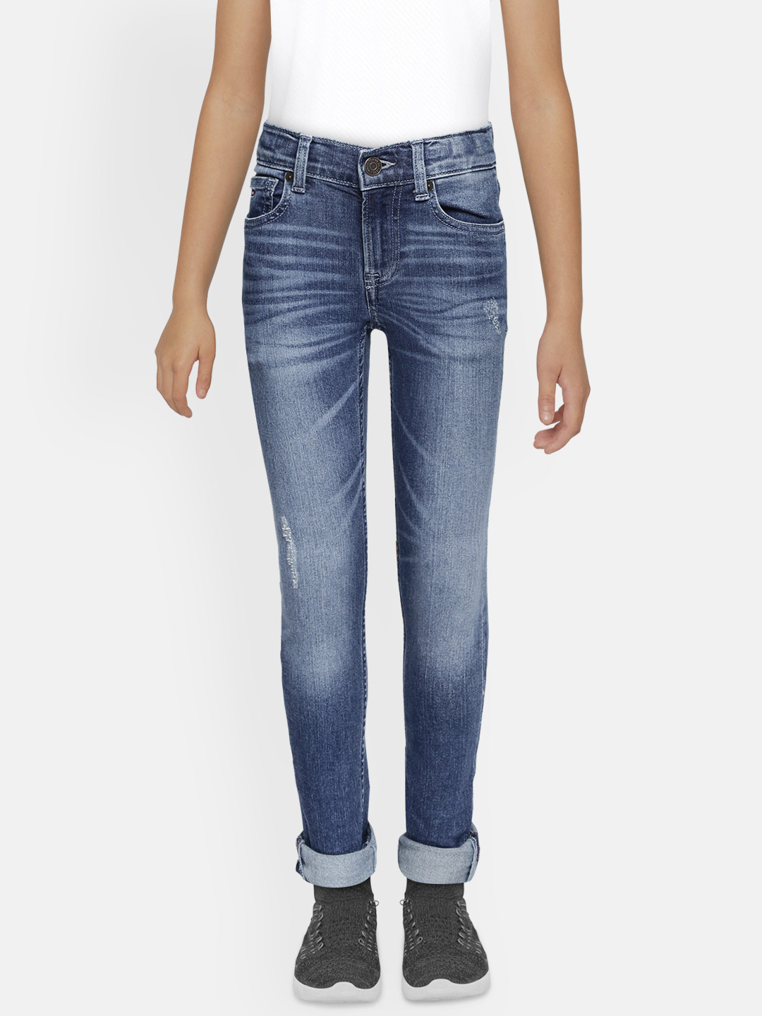 

Tommy Hilfiger Boys Blue SCANTON Slim Fit Low Distress Heavy Fade Stretchable Jeans