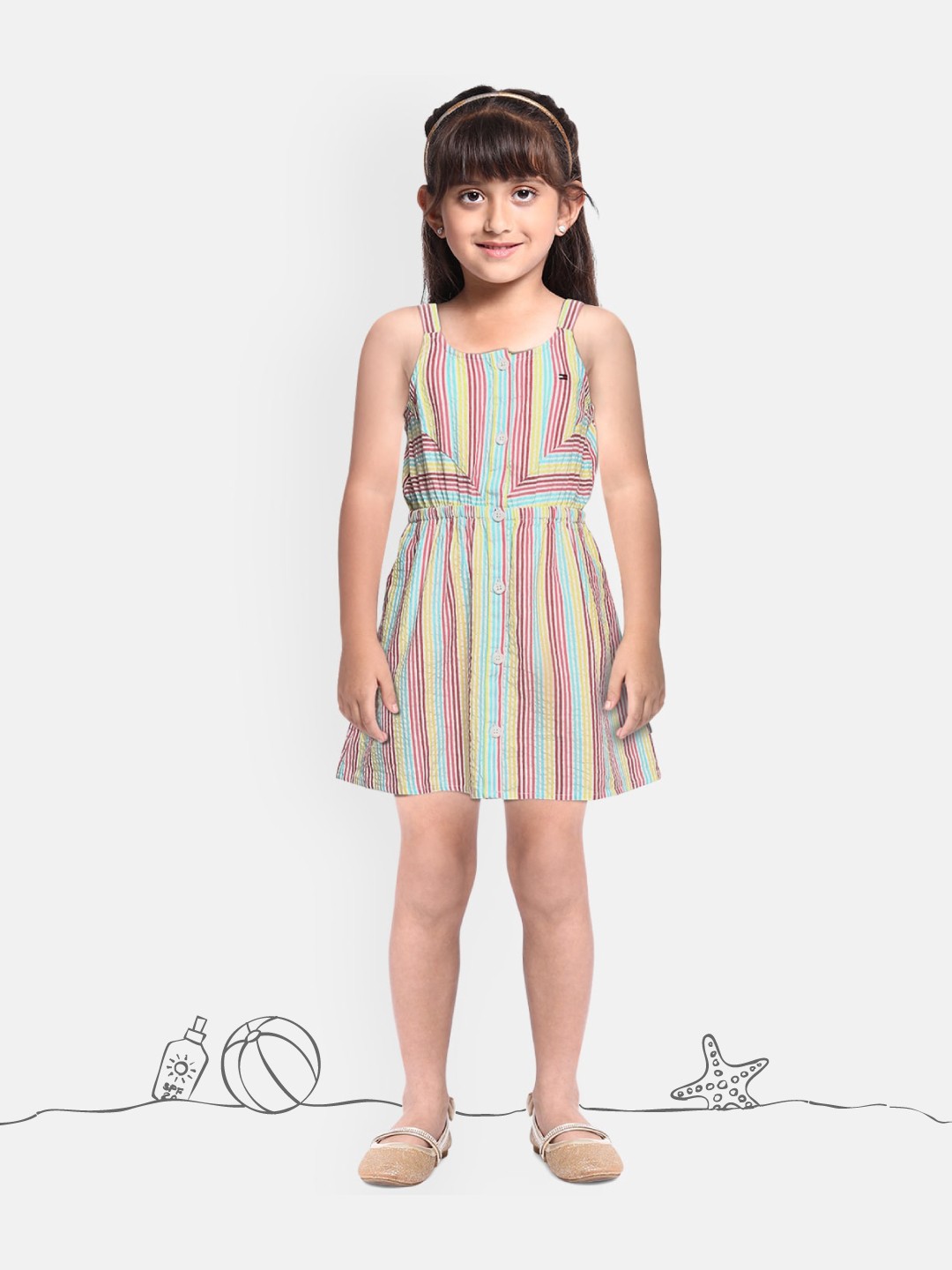 

Tommy Hilfiger Multicoloured Pure Cotton Seersucker Striped A-Line Dress, Multi