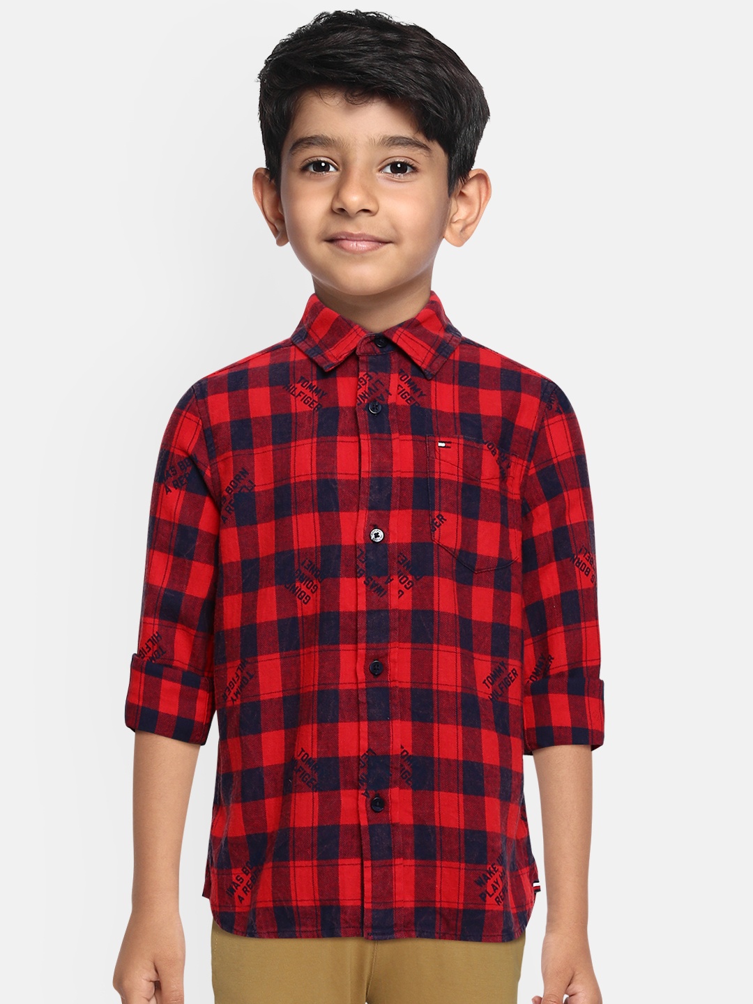 

Tommy Hilfiger Boys Red Checked Pure Cotton Casual Shirt
