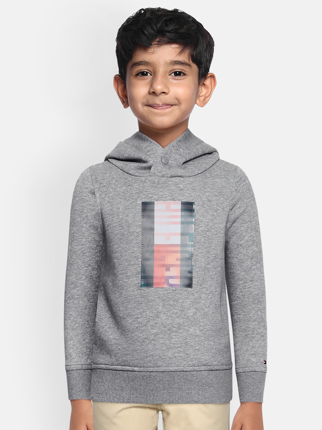 

Tommy Hilfiger Boys Grey Melange Printed Hooded Sweatshirt