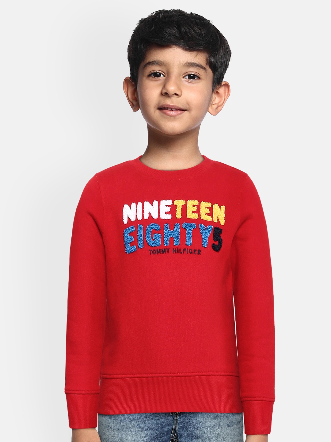 

Tommy Hilfiger Boys Red Pure Cotton Embroidered Sweatshirt