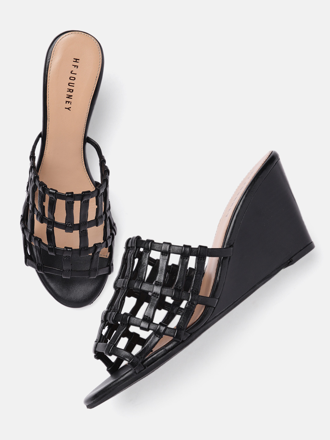 

HF JOURNEY Black Leather Flatform Sandals