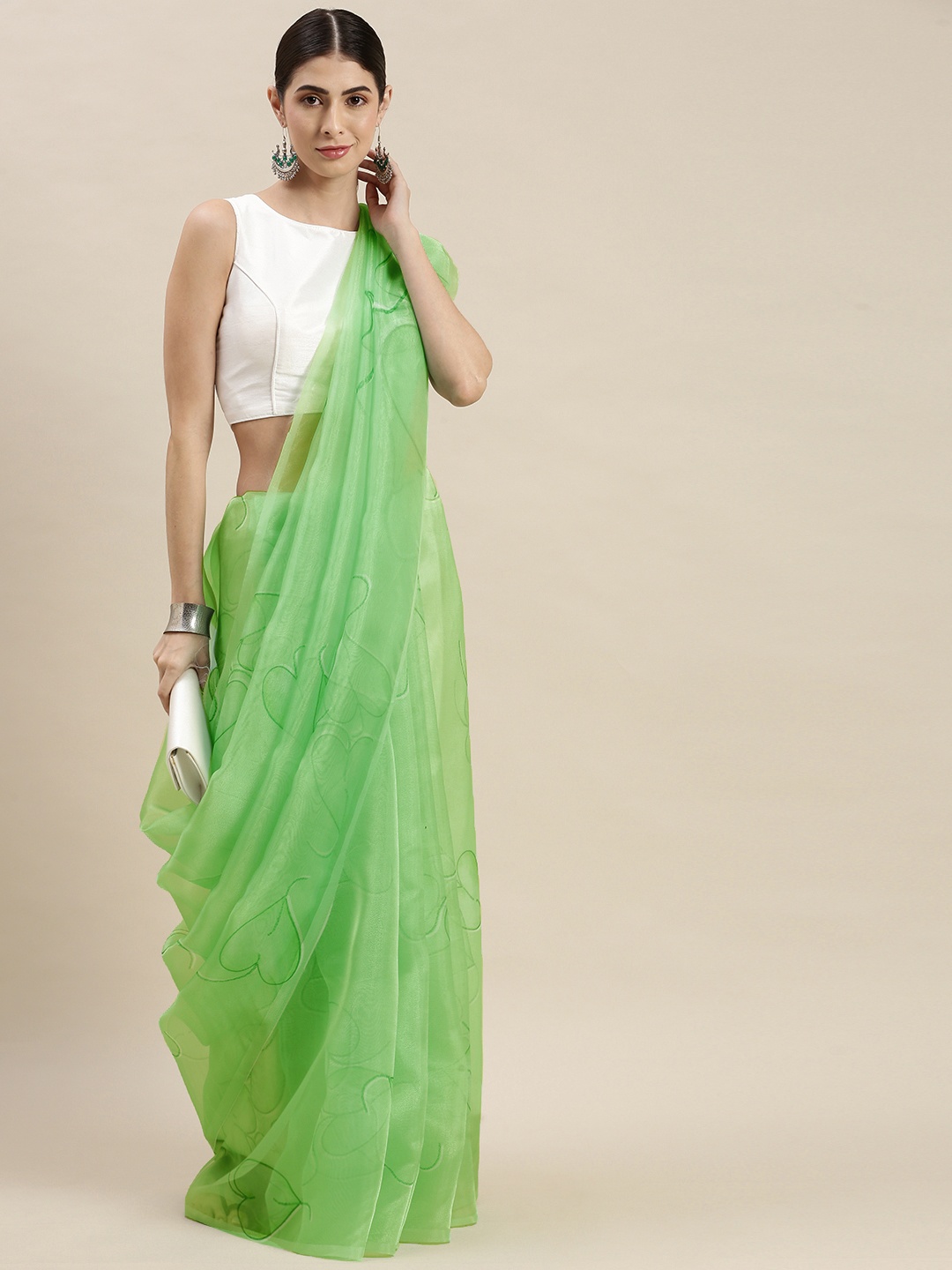 

Mitera Green Leaf Organza Saree