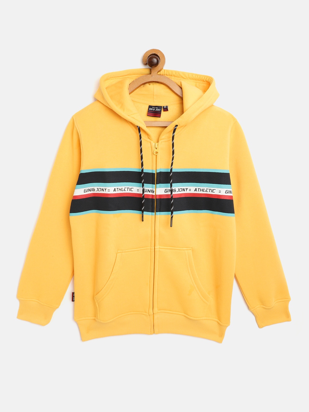 

Gini and Jony Boys Yellow & Black Striped Hooded Sweatshirt