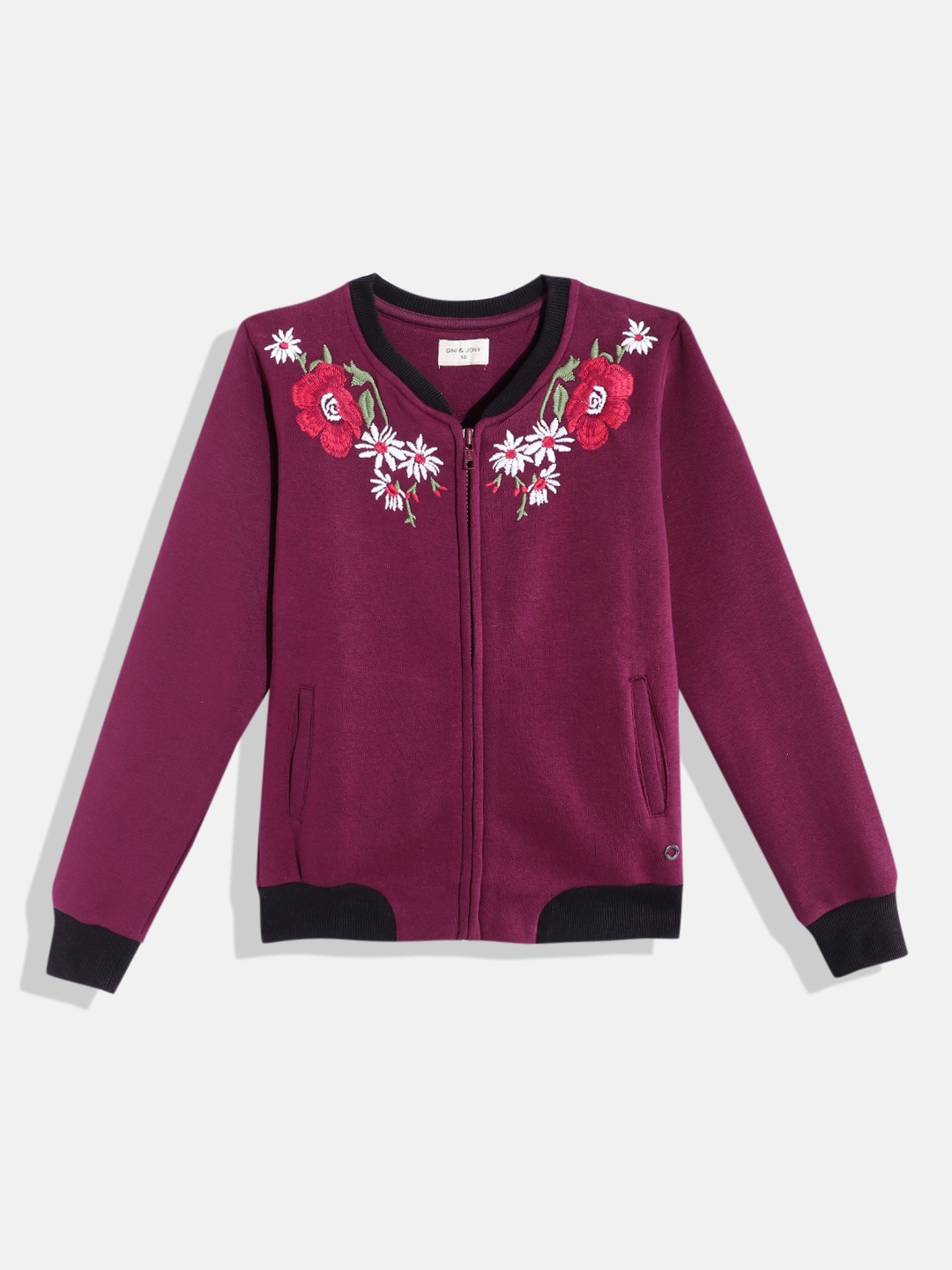 

Gini and Jony Girls Floral Embroidered Bomber Jacket, Burgundy