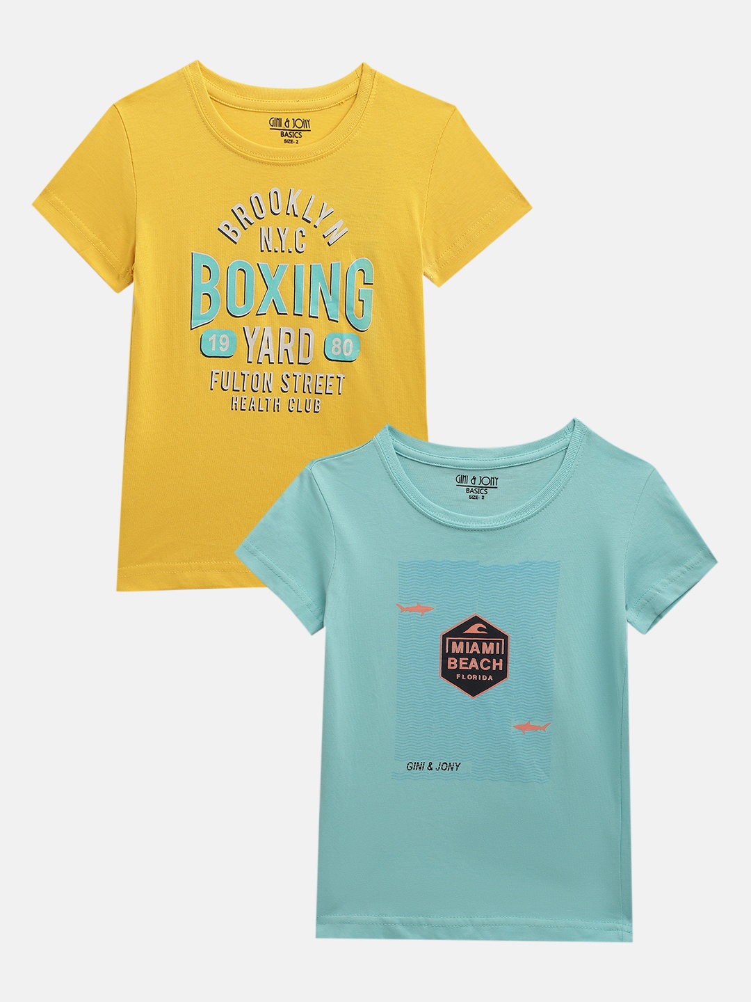 

Gini and Jony Boys Pack of 2 Printed Pure Cotton T-shirts, Mustard