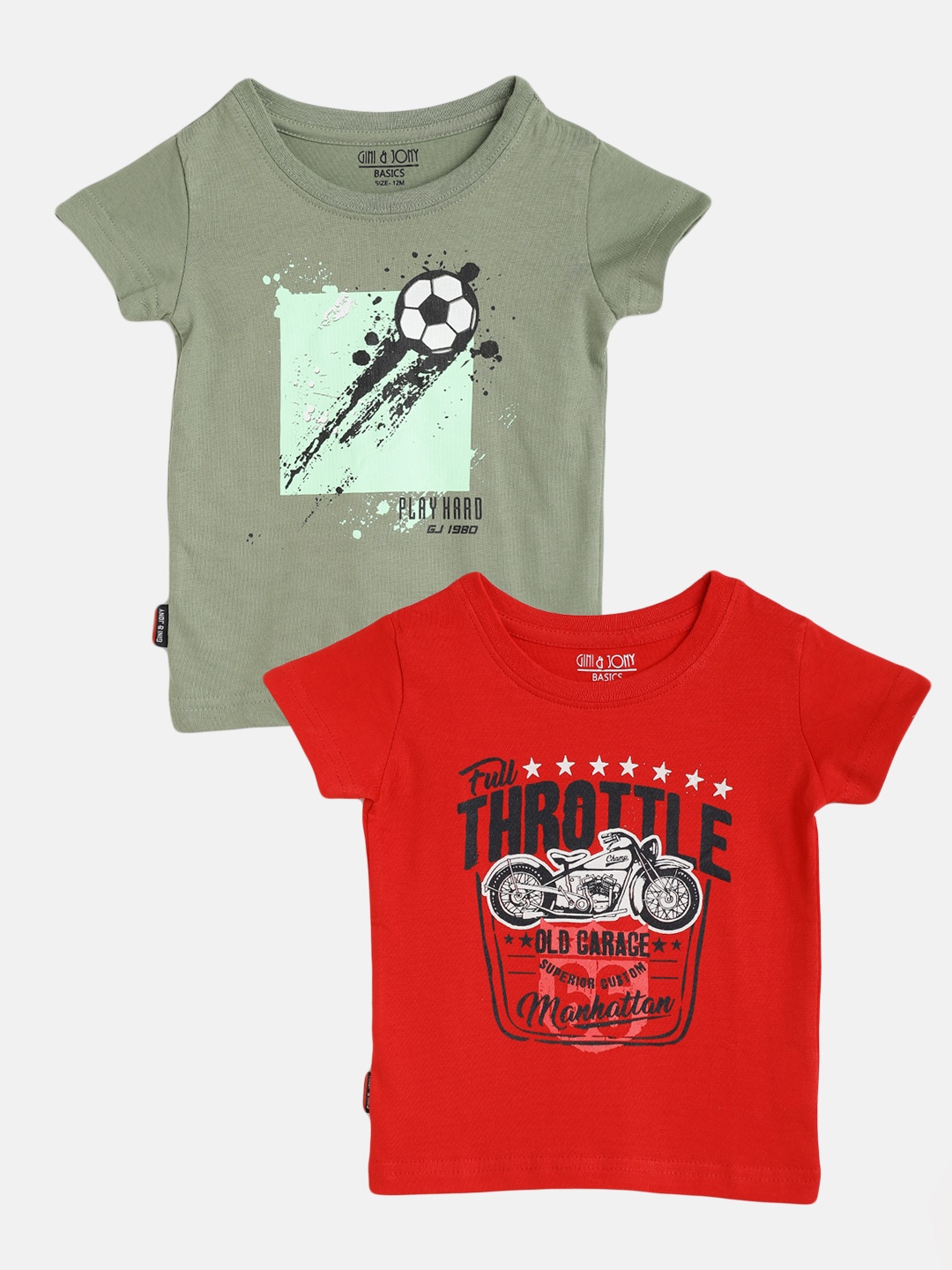 

Gini and Jony Infant Boys Pack of 2 Cotton Printed T-shirts, Olive