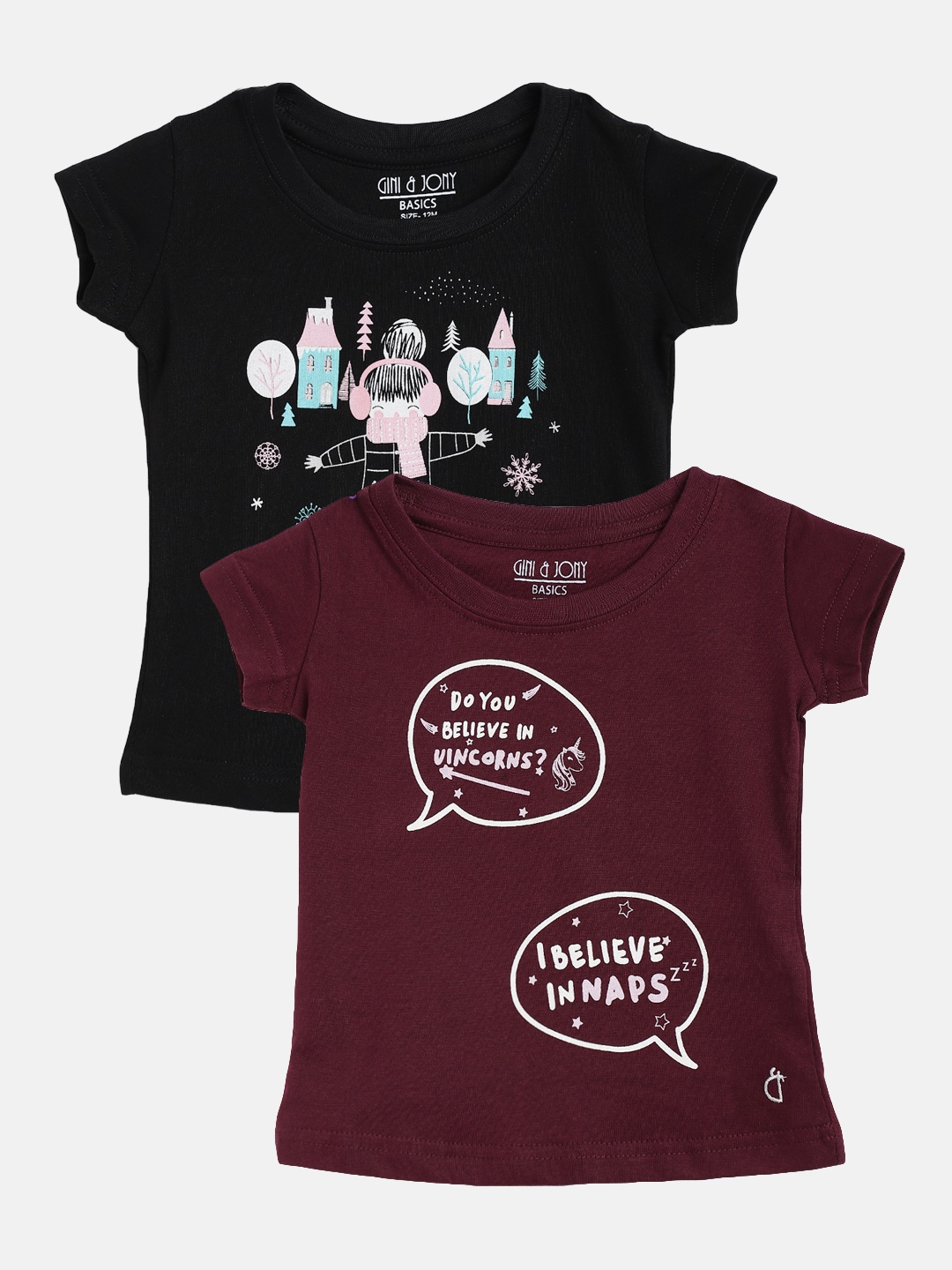

Gini and Jony Girls Pack of 2 Cotton Printed T-shirts, Black