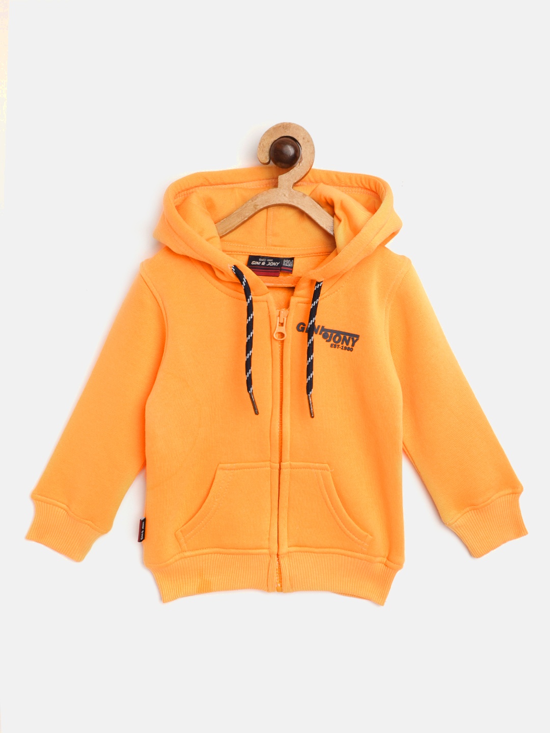

Gini and Jony Boys Orange & Black Printed Back Hooded Sweatshirt
