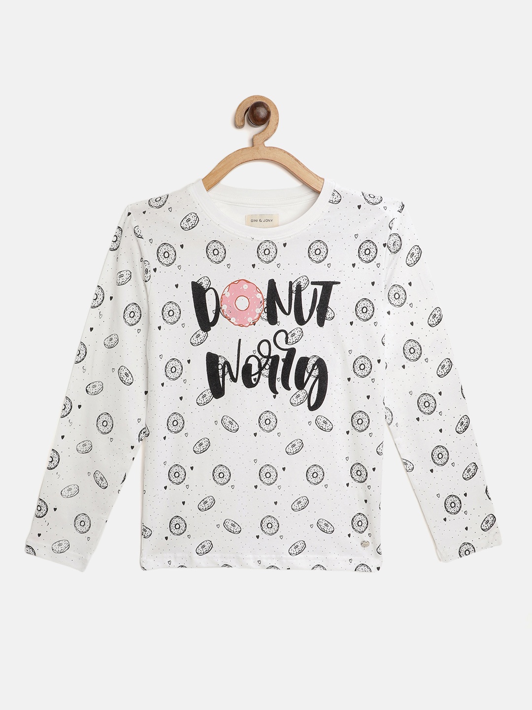 

Gini and Jony Girls White & Black Printed Top