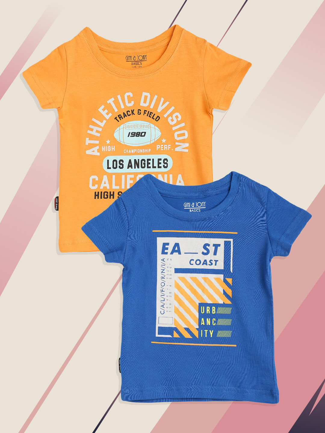 

Gini and Jony Infant Boys Pack of 2 Printed Cotton T-shirt, Mustard