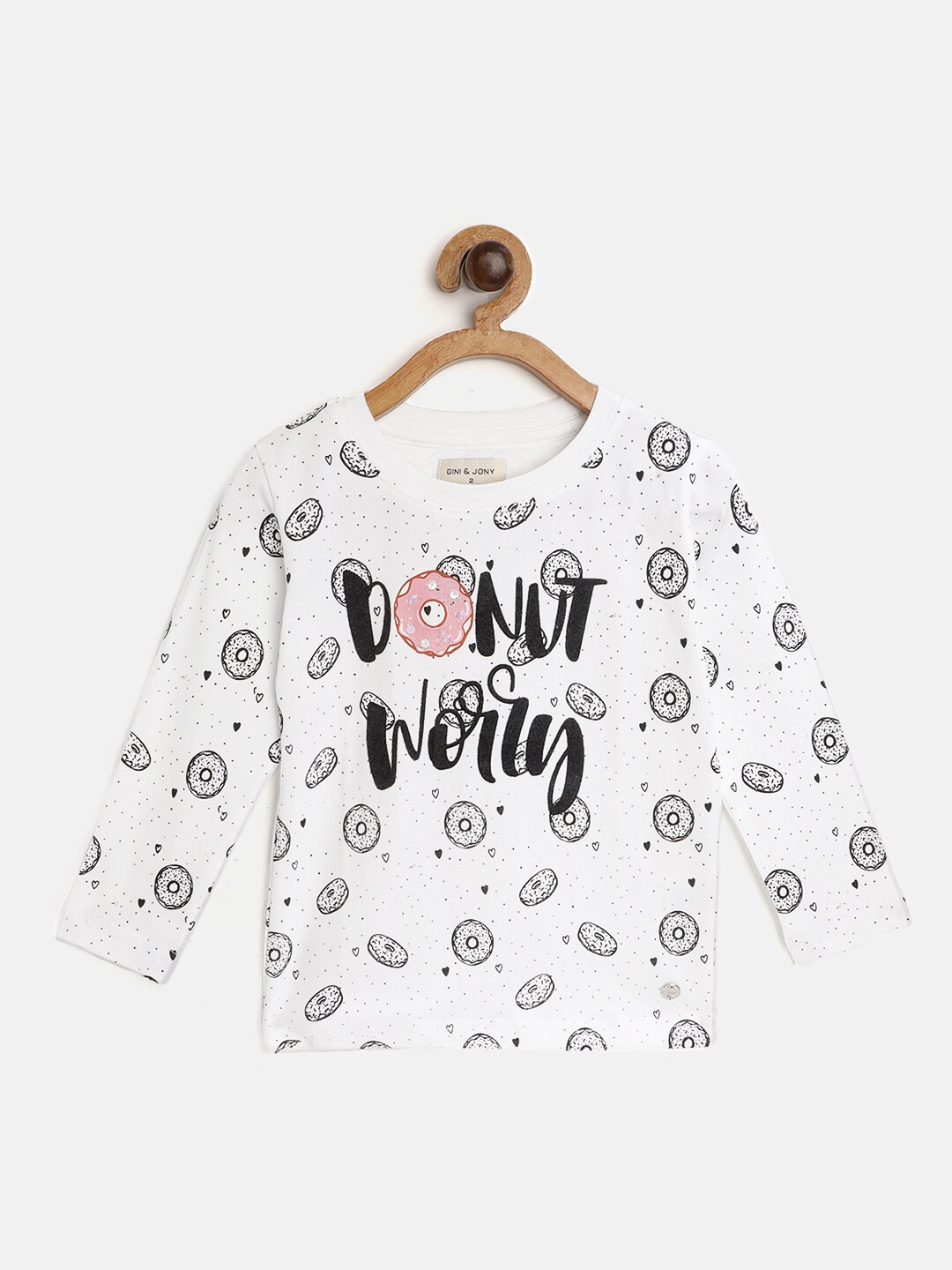 

Gini and Jony Girls White & Black Printed Top
