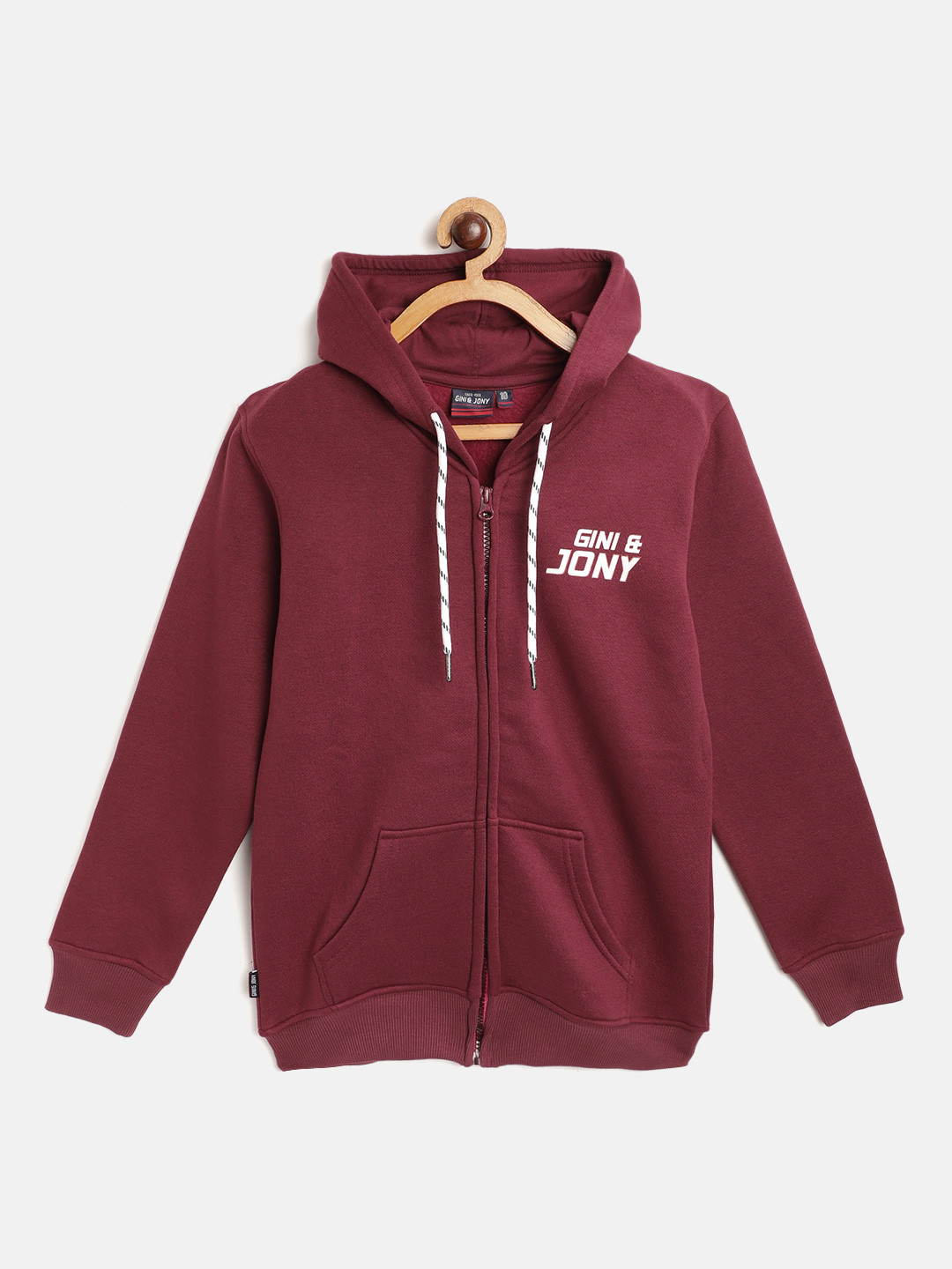 

Gini and Jony Boys Burgundy Printed Hooded Sweatshirt