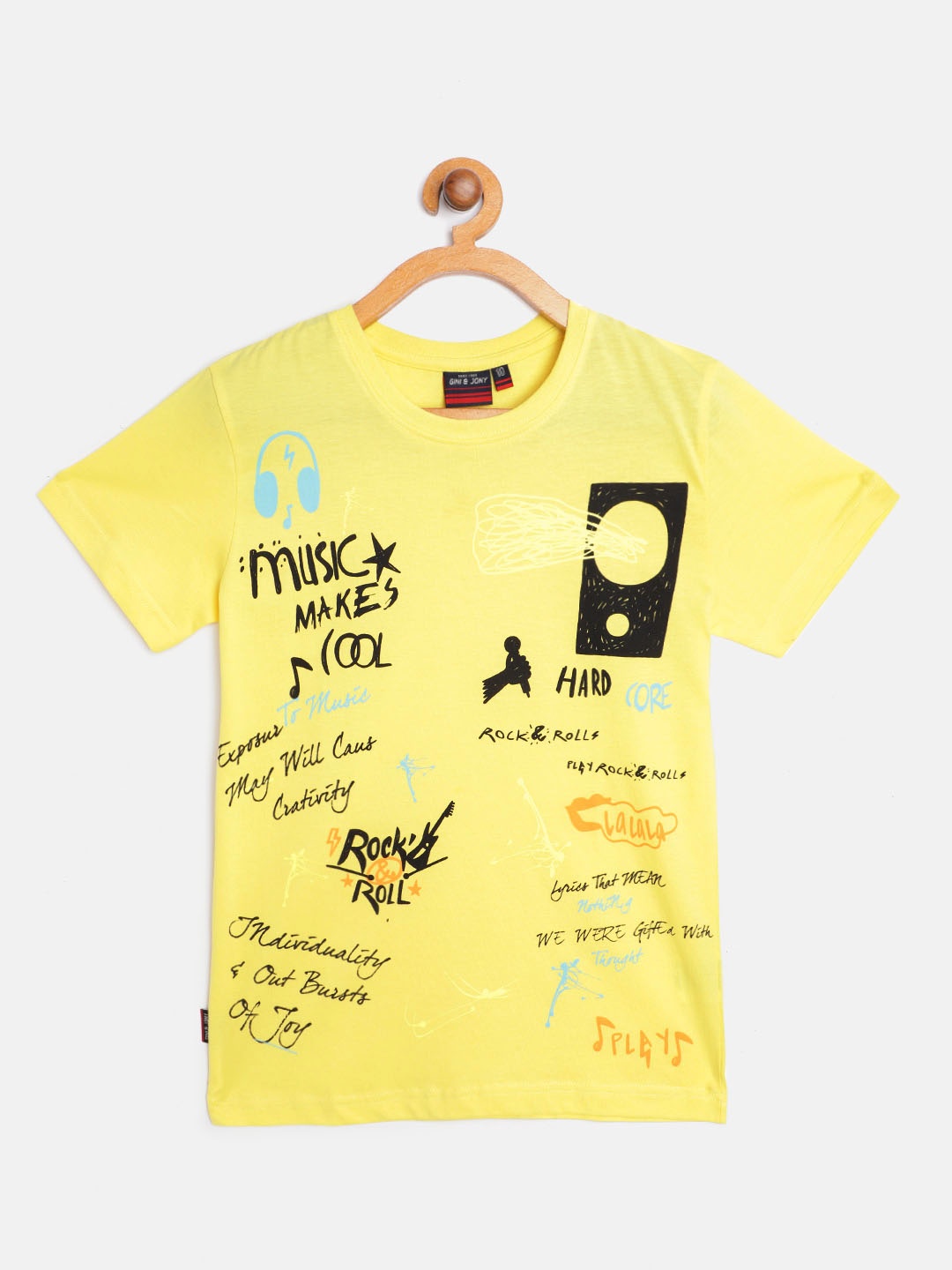 

Gini and Jony Boys Yellow Black Typography Printed Pure Cotton T-shirt