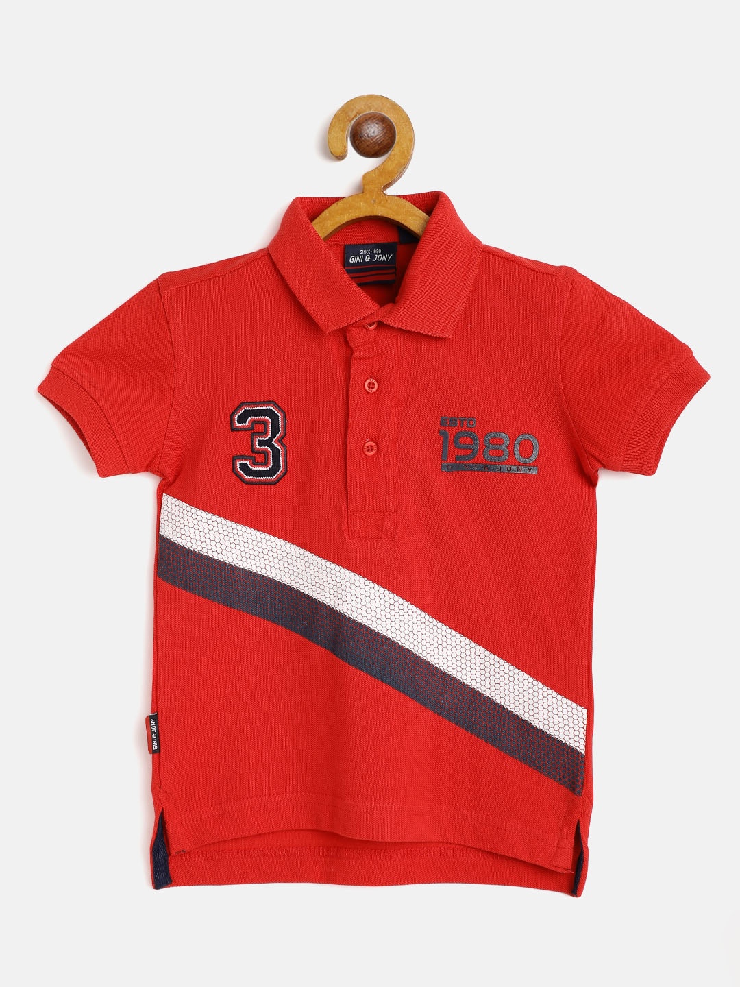 

Gini and Jony Boys Red & Navy Blue Striped Cotton Polo Collar T-shirt