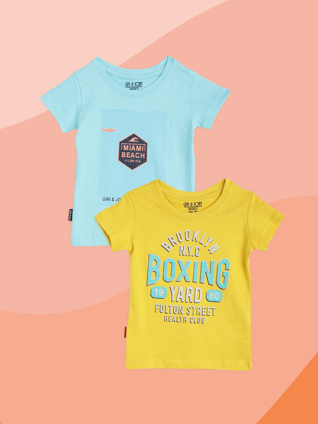 

Gini and Jony Infant Boys Pack of 2 Printed Cotton T-shirt, Blue