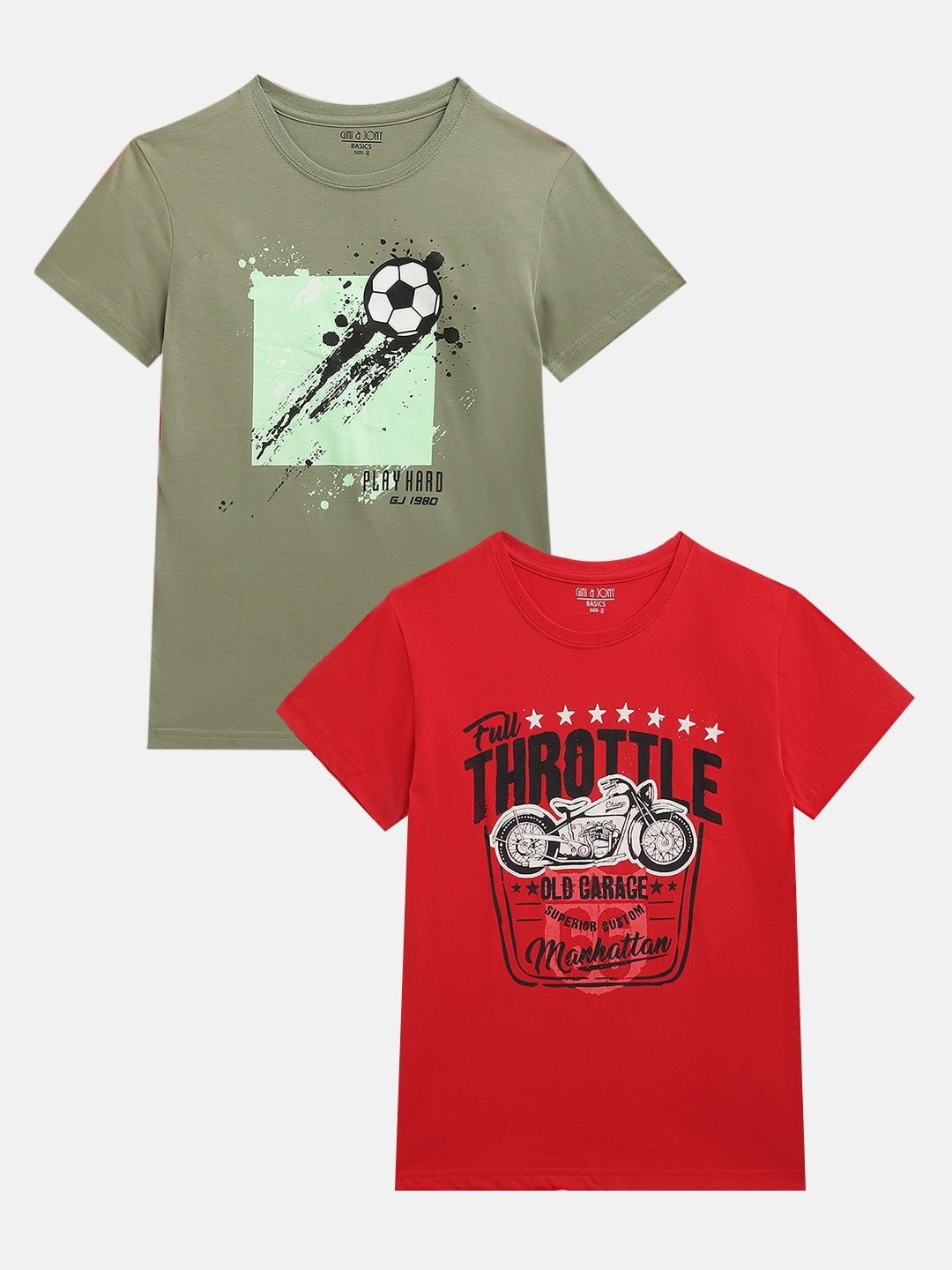 

Gini and Jony Boys Pack of 2 Printed Cotton Pure Cotton T-shirts, Red