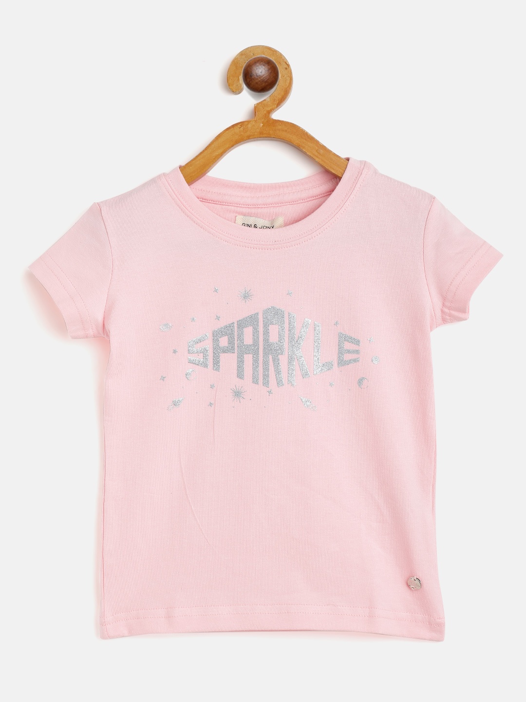 

Gini and Jony Infant Girls Peach-Coloured & Silver Typography Print Round Neck T-shirt