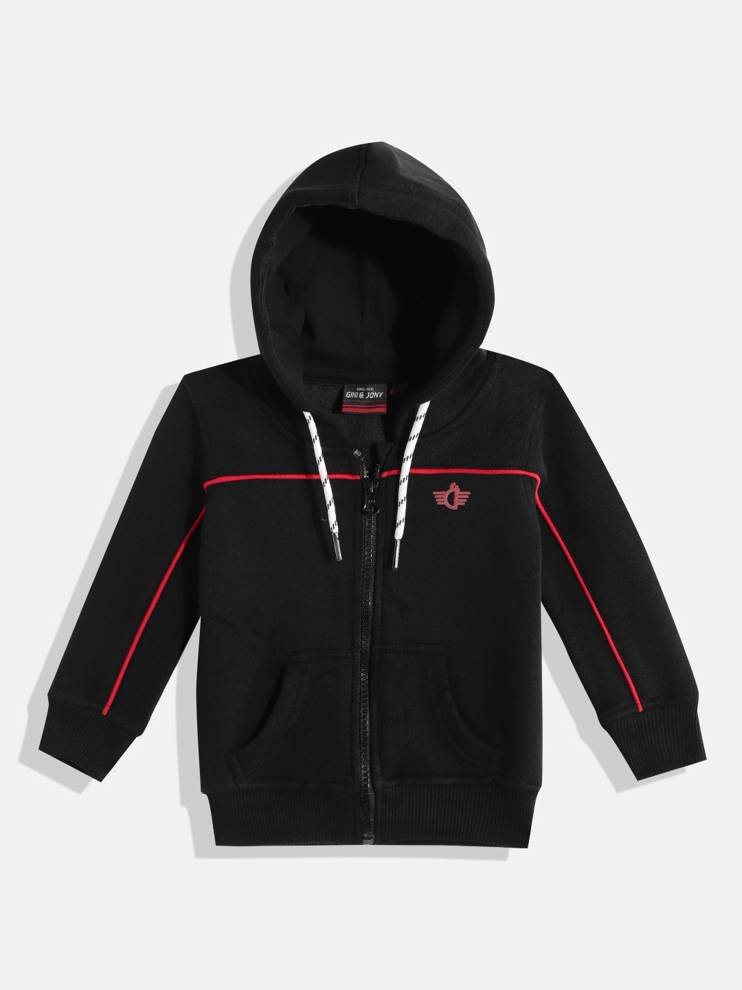 

Gini and Jony Boys Black & Red Solid Hooded Sweatshirt