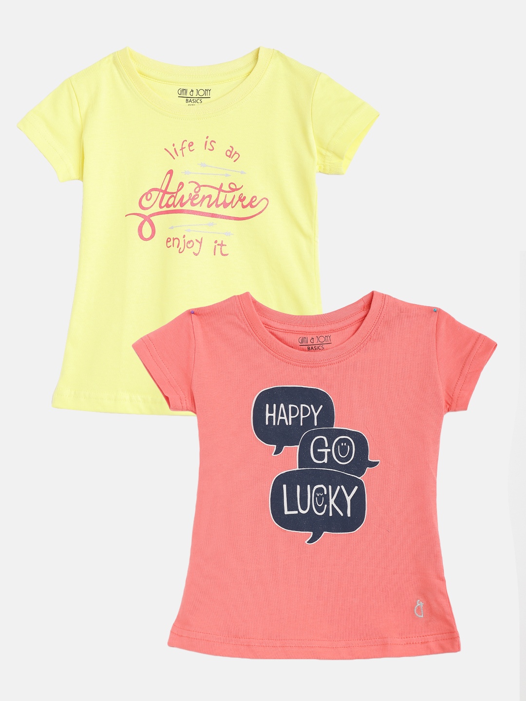 

Gini and Jony Girls Pack of 2 Printed Pure Cotton T-shirts, Yellow