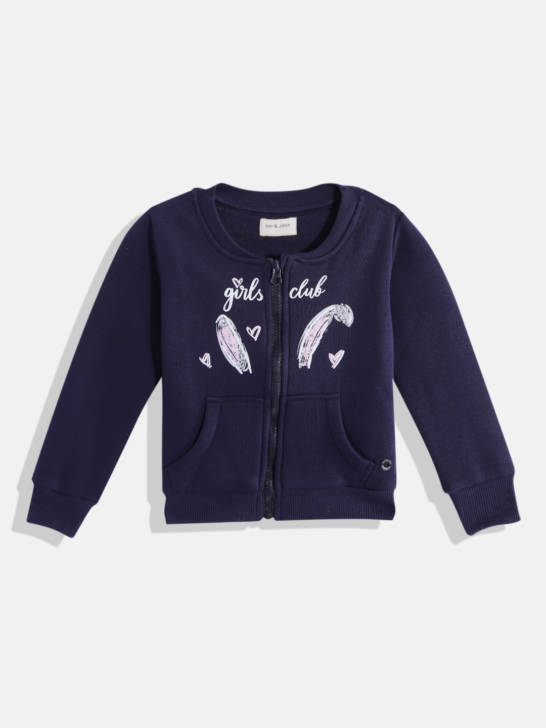 

Gini and Jony Girls Navy Blue & White Typography Printed Hooded Sweatshirt