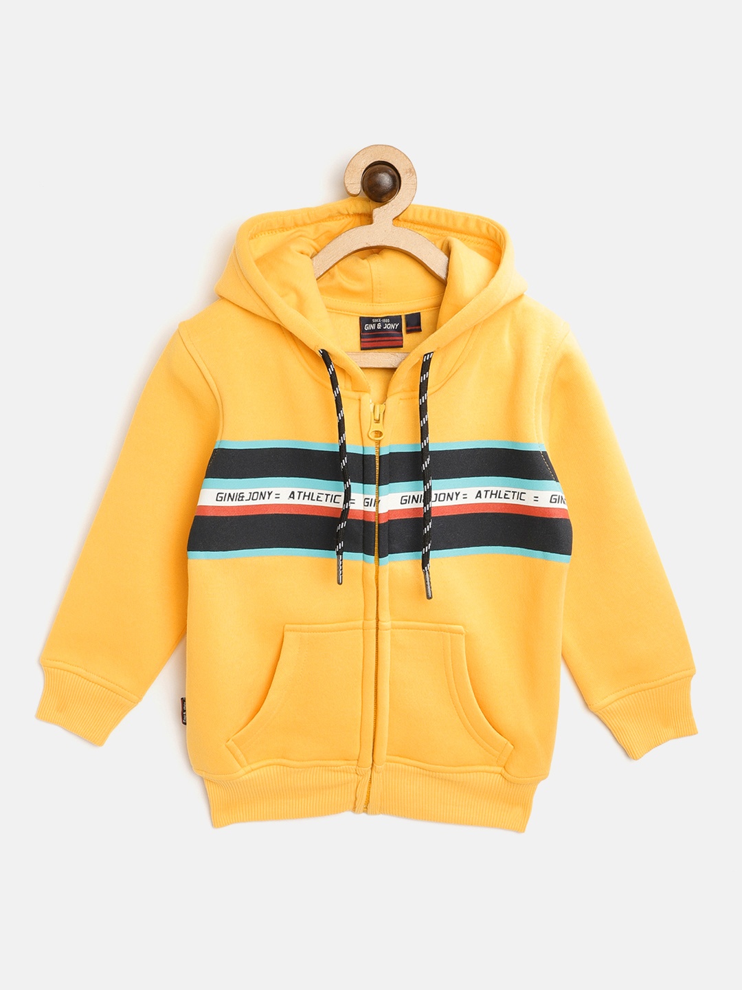 

Gini and Jony Infant Boys Yellow & Black Brand Logo Print Hooded Sweatshirt