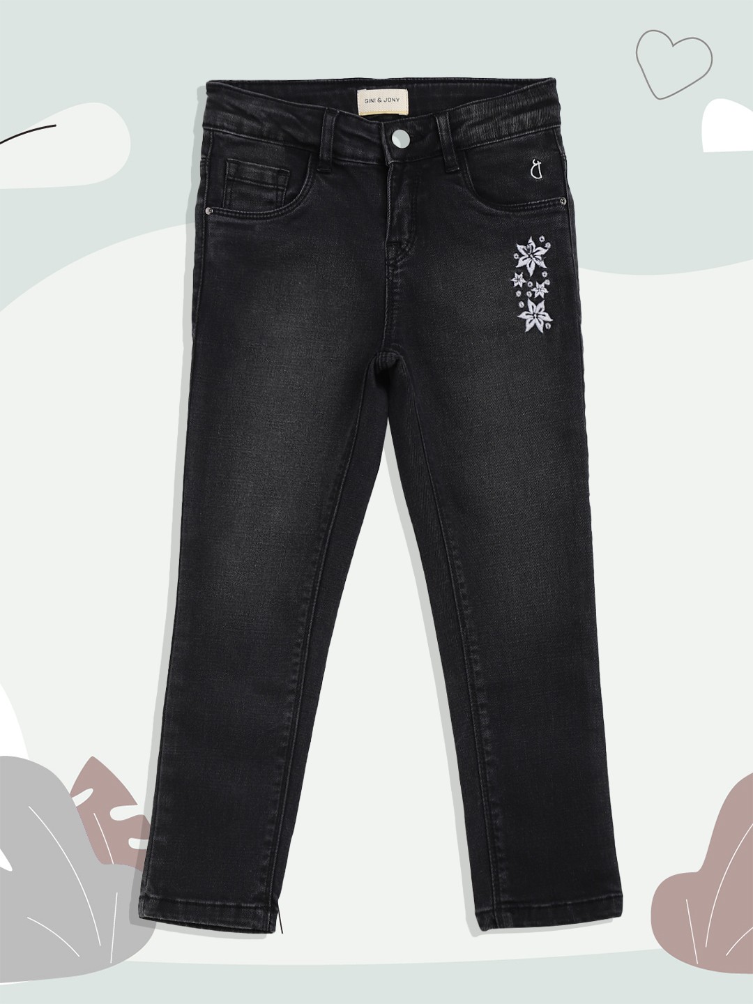 

Gini and Jony Girls Charcoal Grey Light Fade Embroidered Stretchable Jeans