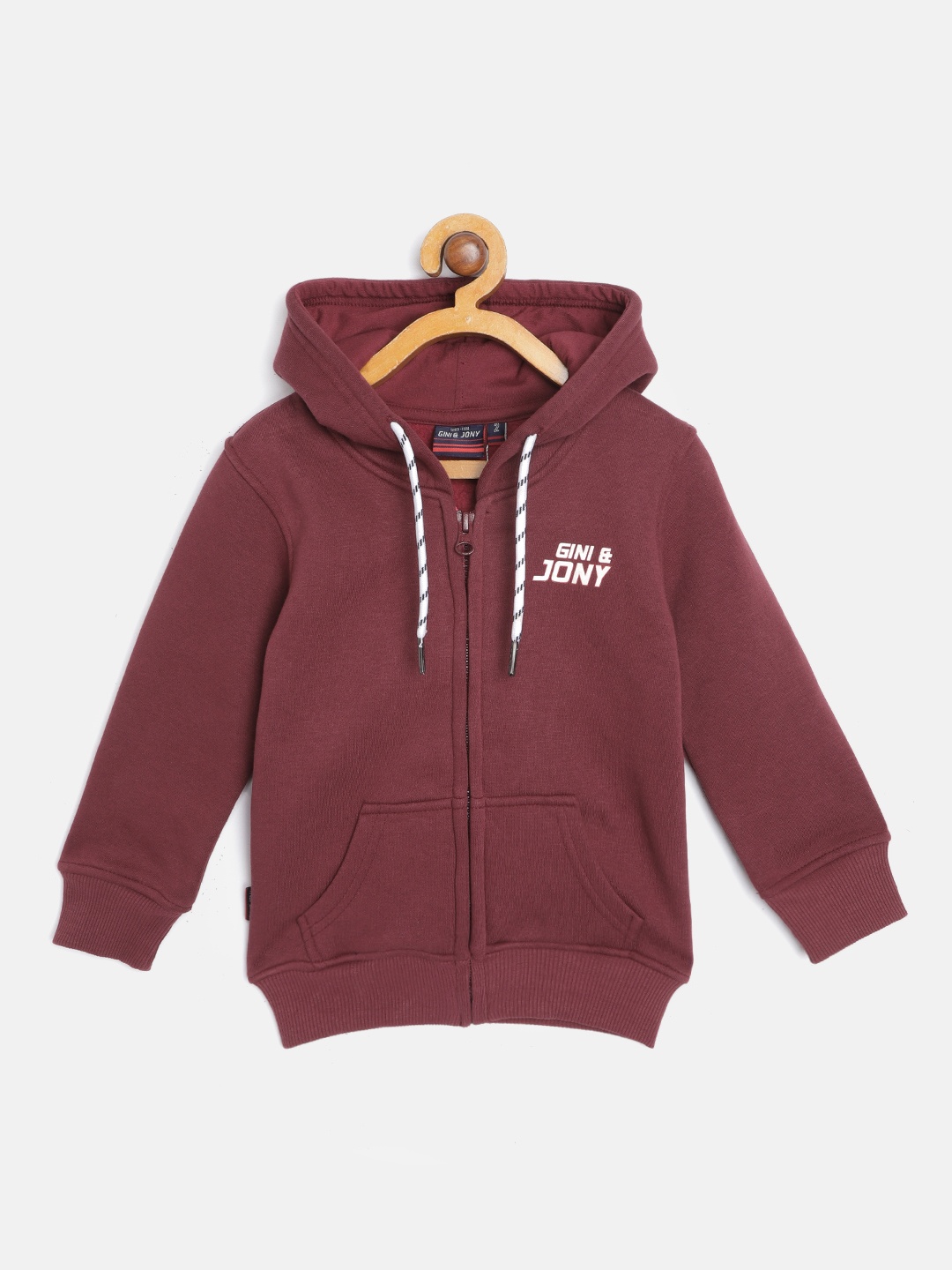 

Gini and Jony Boys Burgundy Printed Hooded Sweatshirt