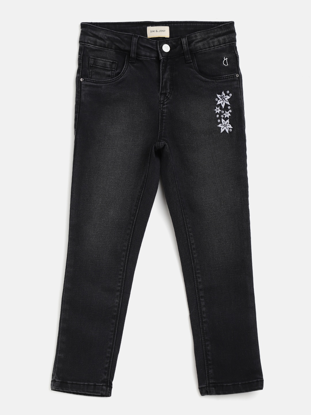 

Gini and Jony Girls Charcoal Grey Light Fade Embroidered Stretchable Jeans