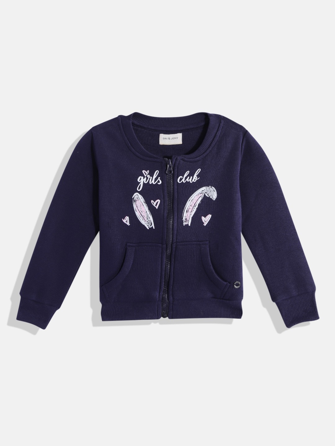 

Gini and Jony Girls Navy Blue & White Typography Printed Hooded Sweatshirt