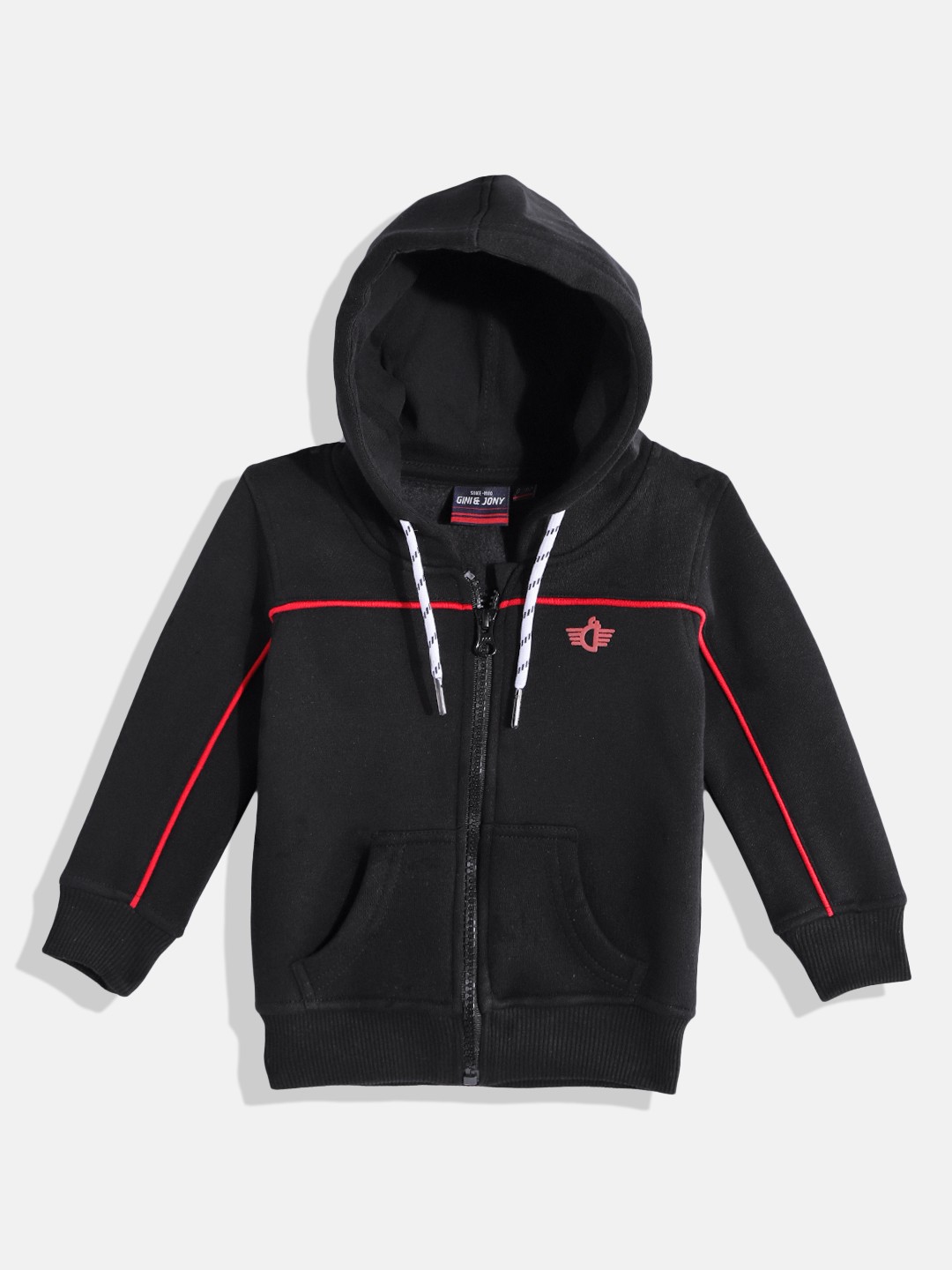 

Gini and Jony Boys Black & Red Solid Hooded Sweatshirt with Striped Detail