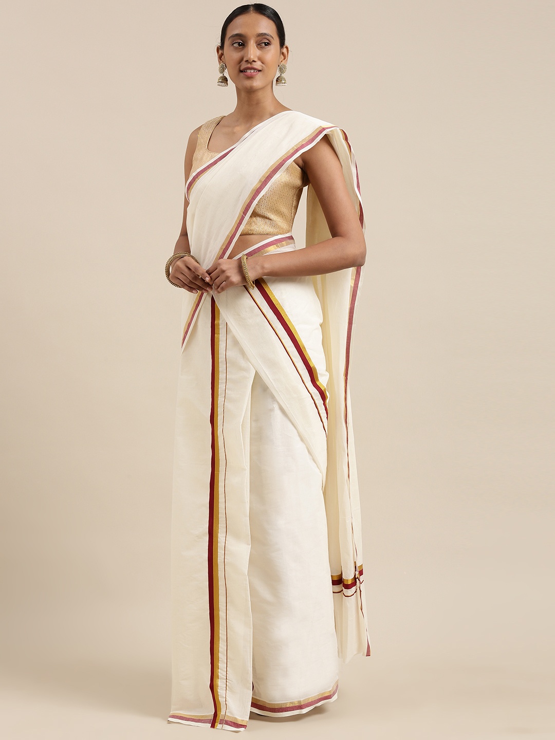 

KALINI Off White Kasavu Saree