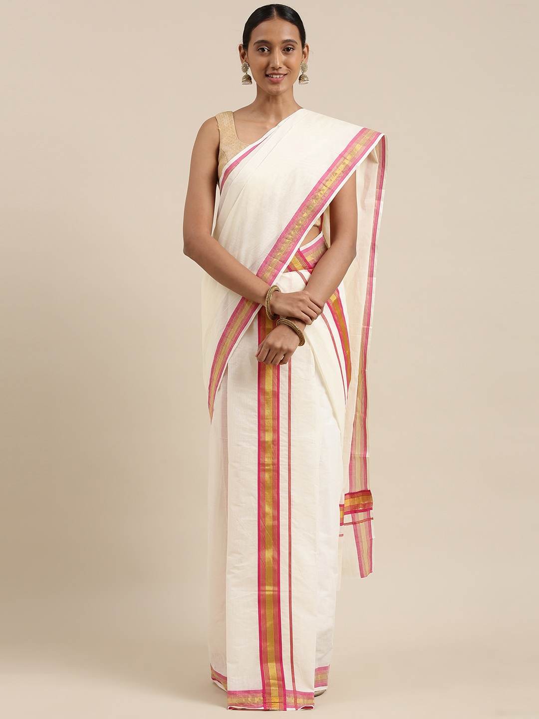 

KALINI Off White Kasavu Saree