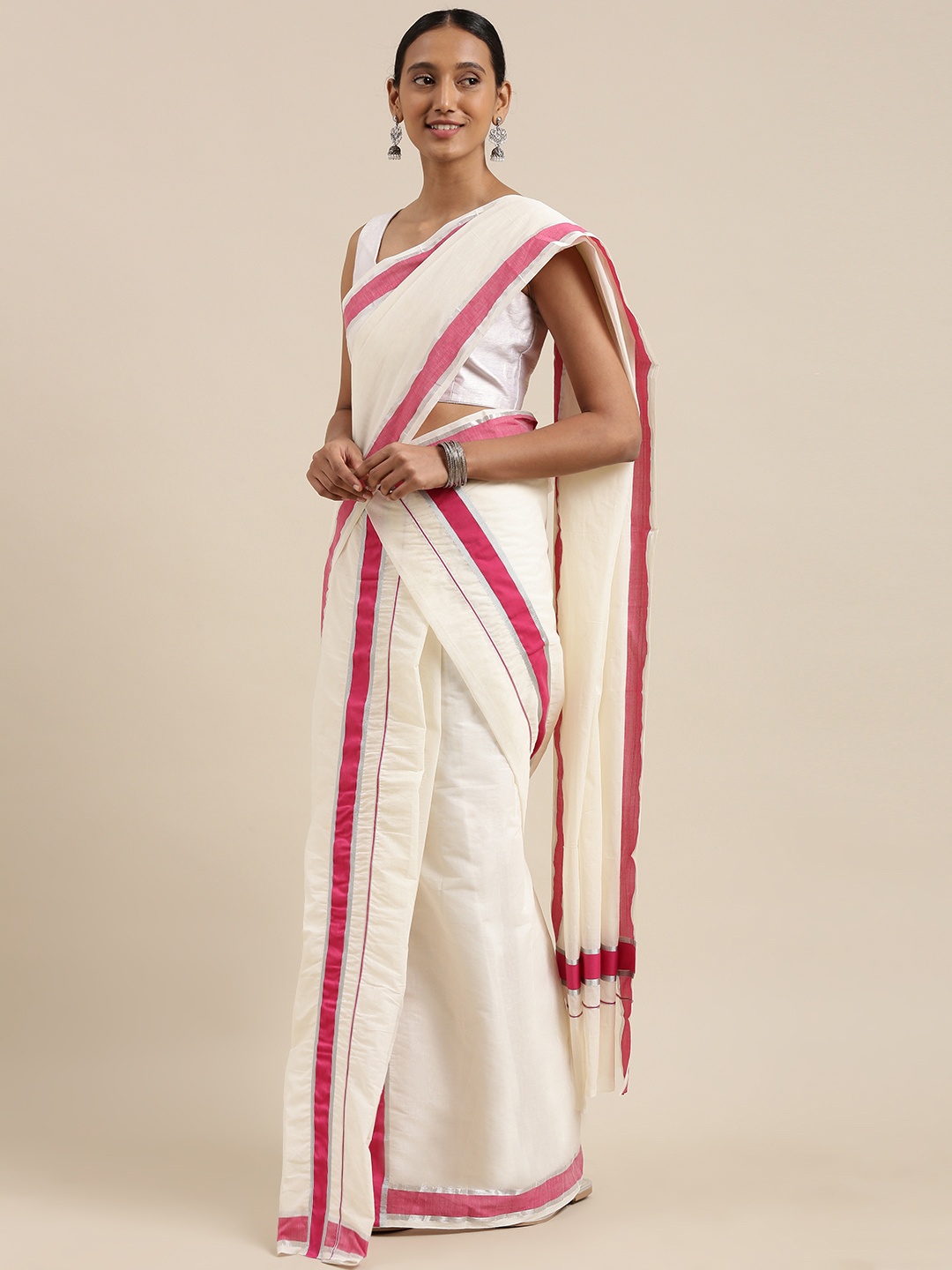 

KALINI Off White Kasavu Saree