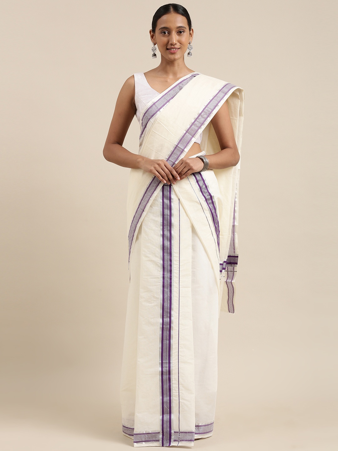 

KALINI Off White Kasavu Saree