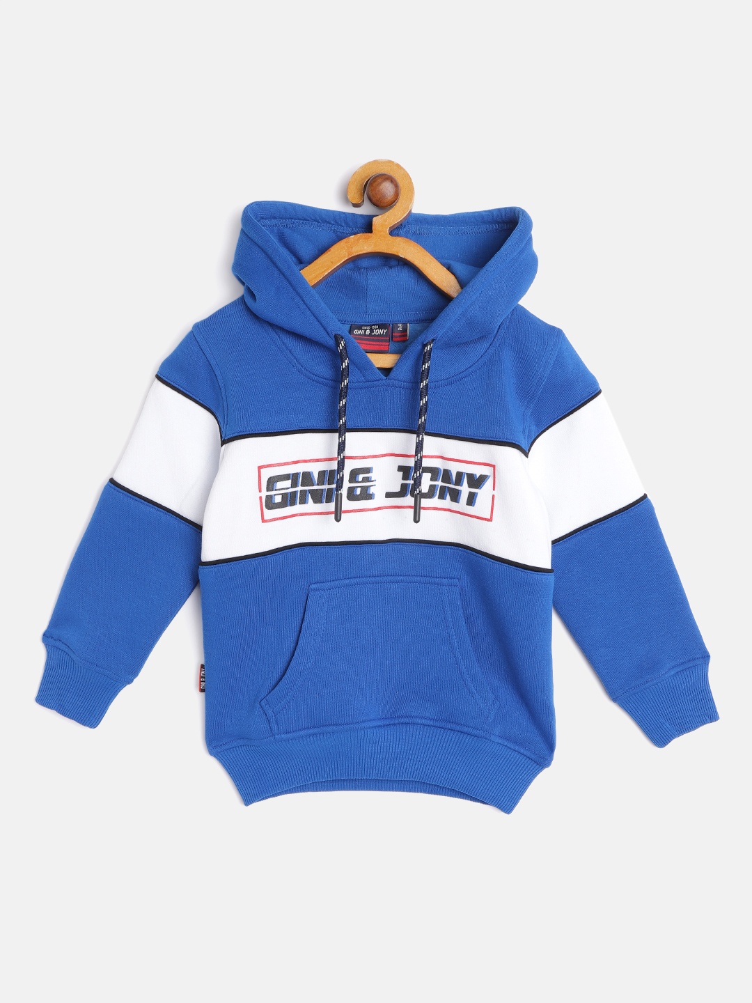 

Gini and Jony Boys Blue & White Brand Logo Printed Hooded Sweatshirt