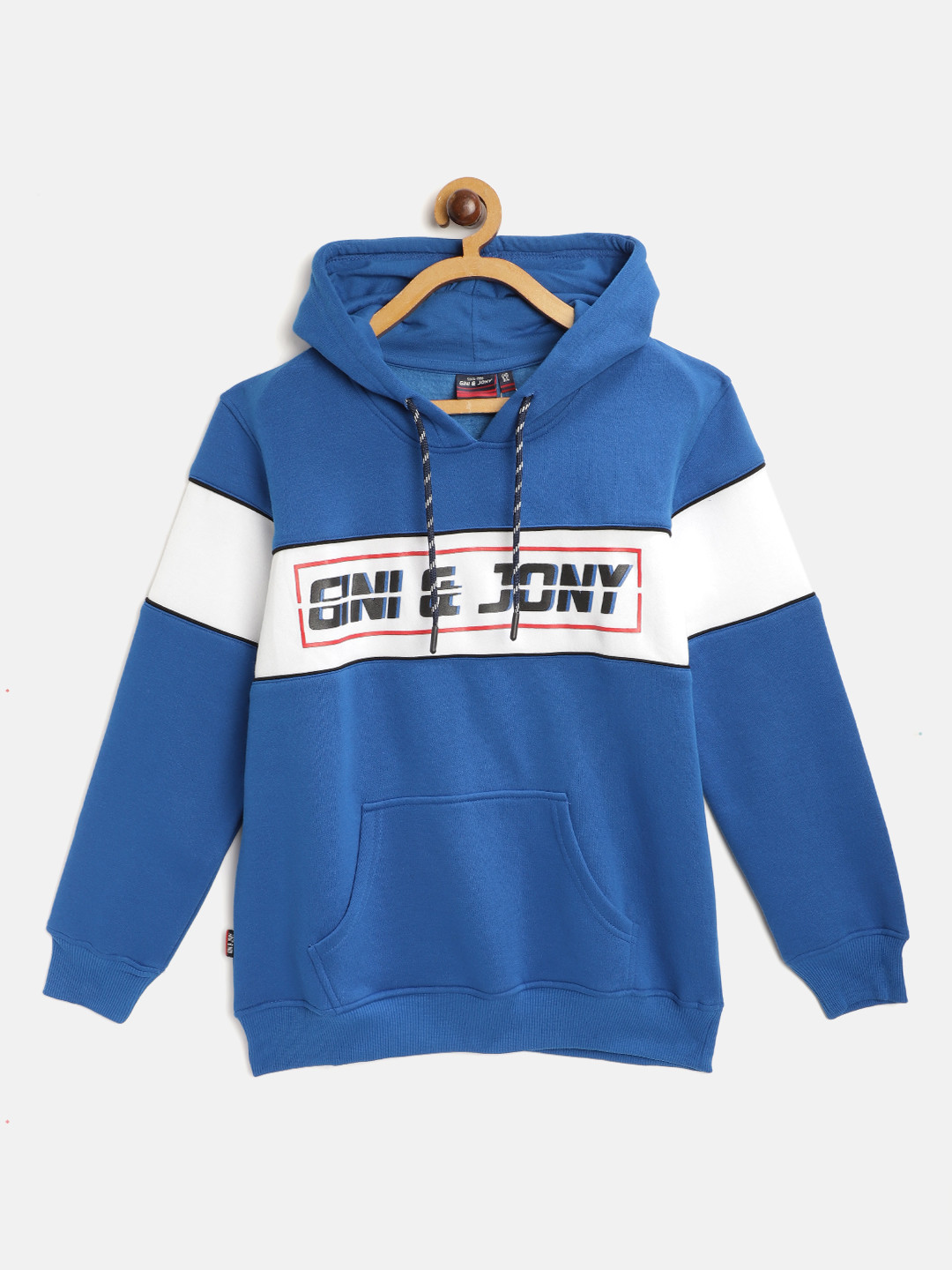

Gini and Jony Boys Blue Striped & Brand Logo Print Hooded Sweatshirt