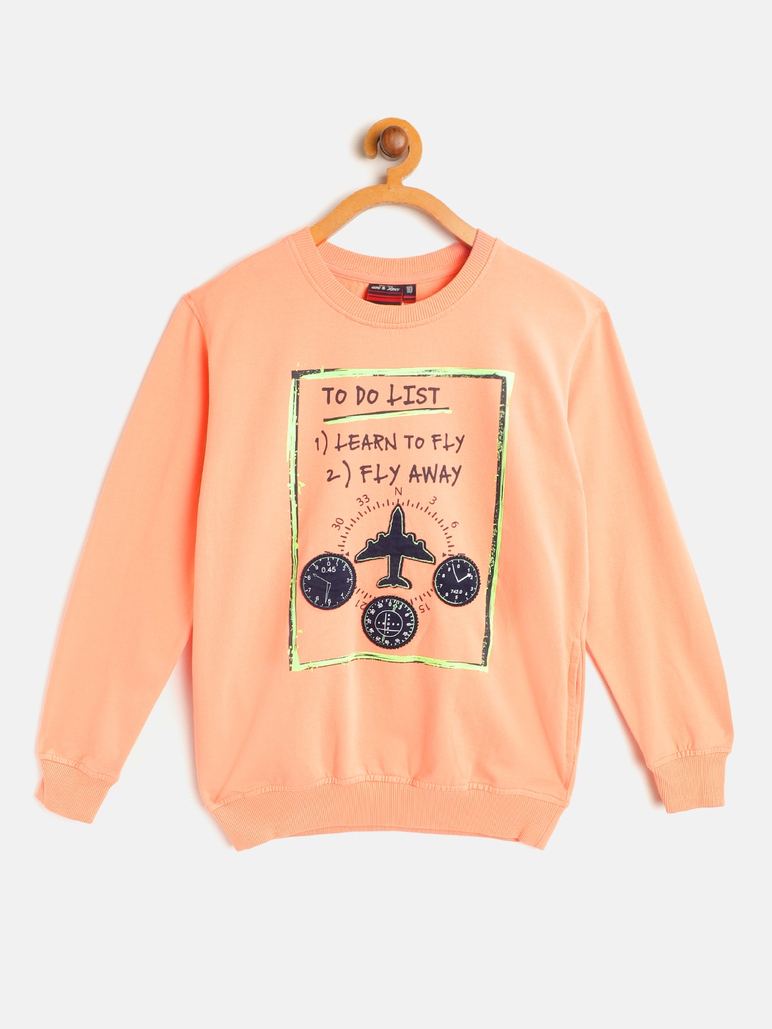 

Gini and Jony Boys Peach-Coloured & Navy Pure Cotton Printed Sweatshirt